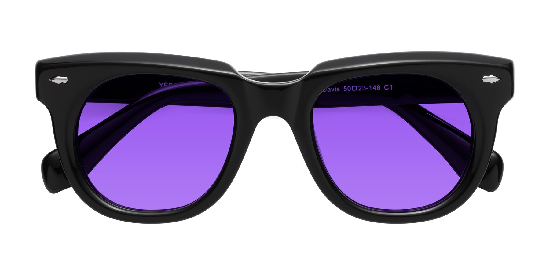 Folded Front of Davis in Black with Purple Tinted Lenses