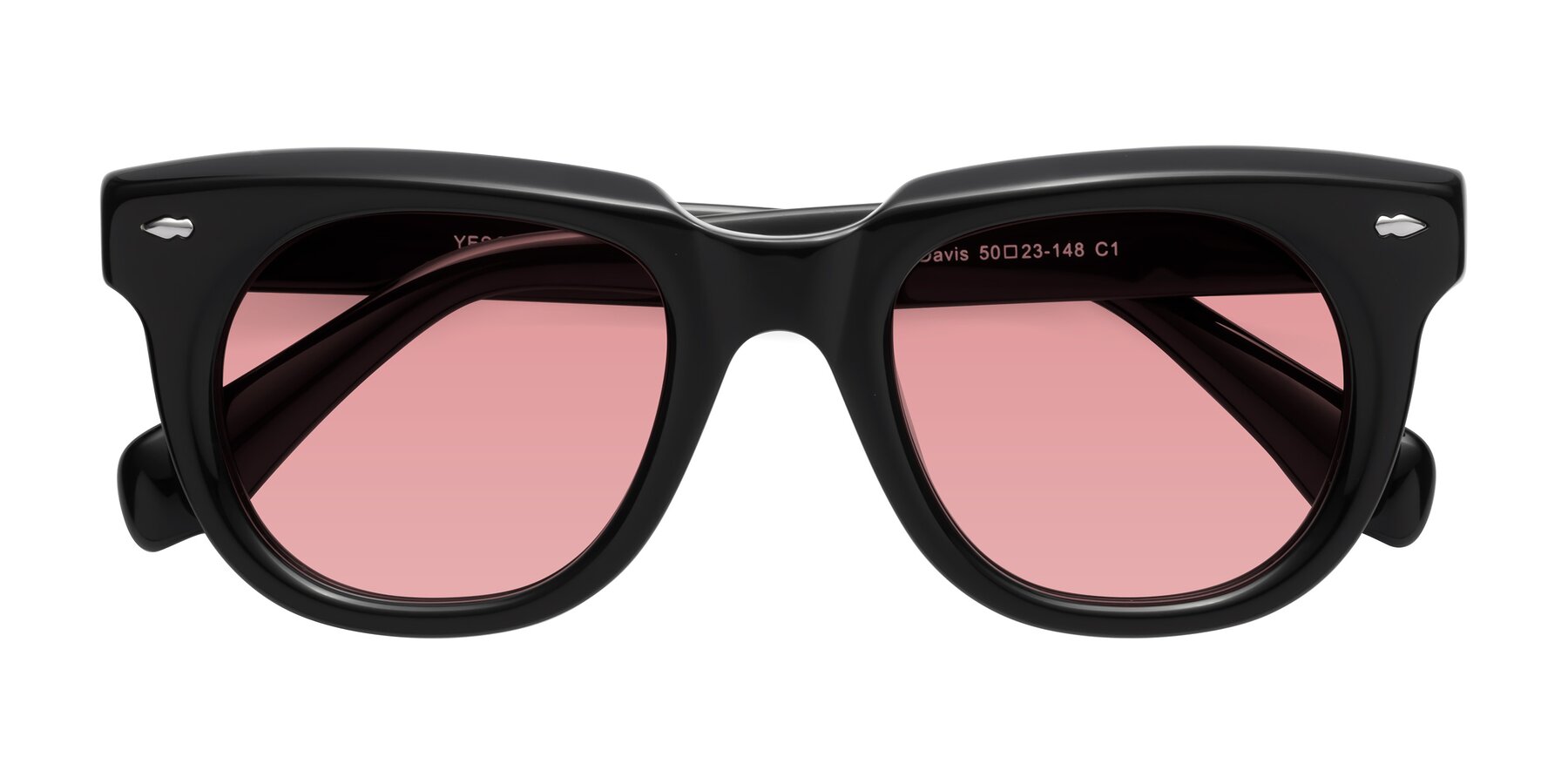 Folded Front of Davis in Black with Medium Garnet Tinted Lenses