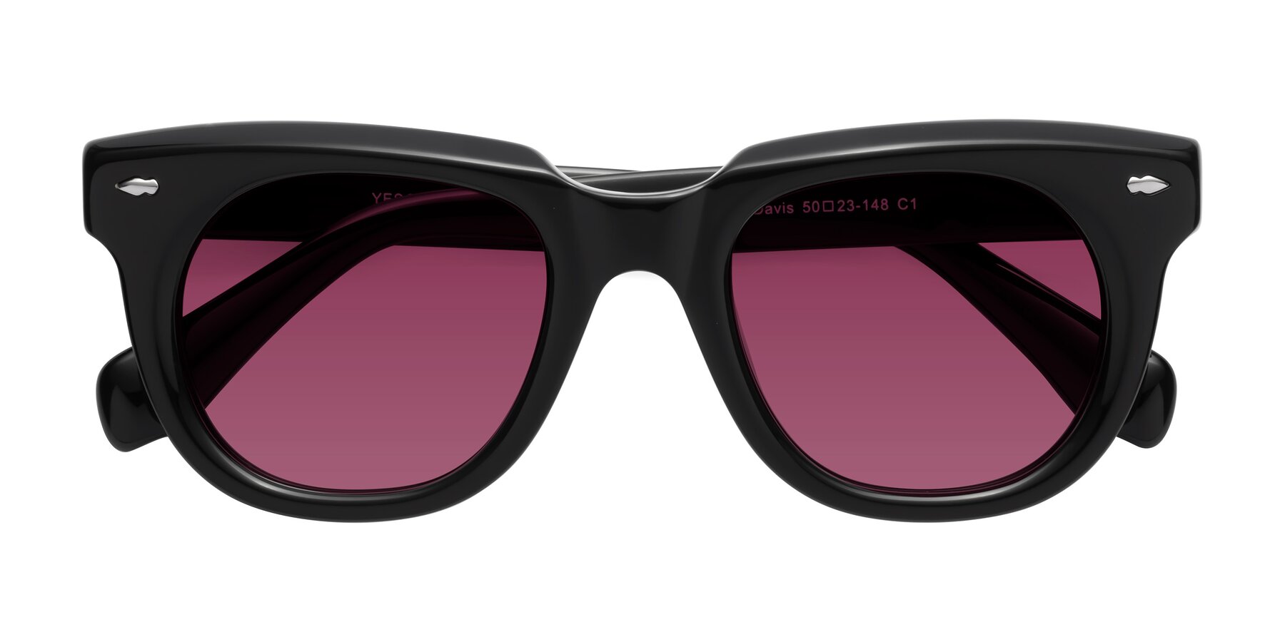 Folded Front of Davis in Black with Wine Tinted Lenses