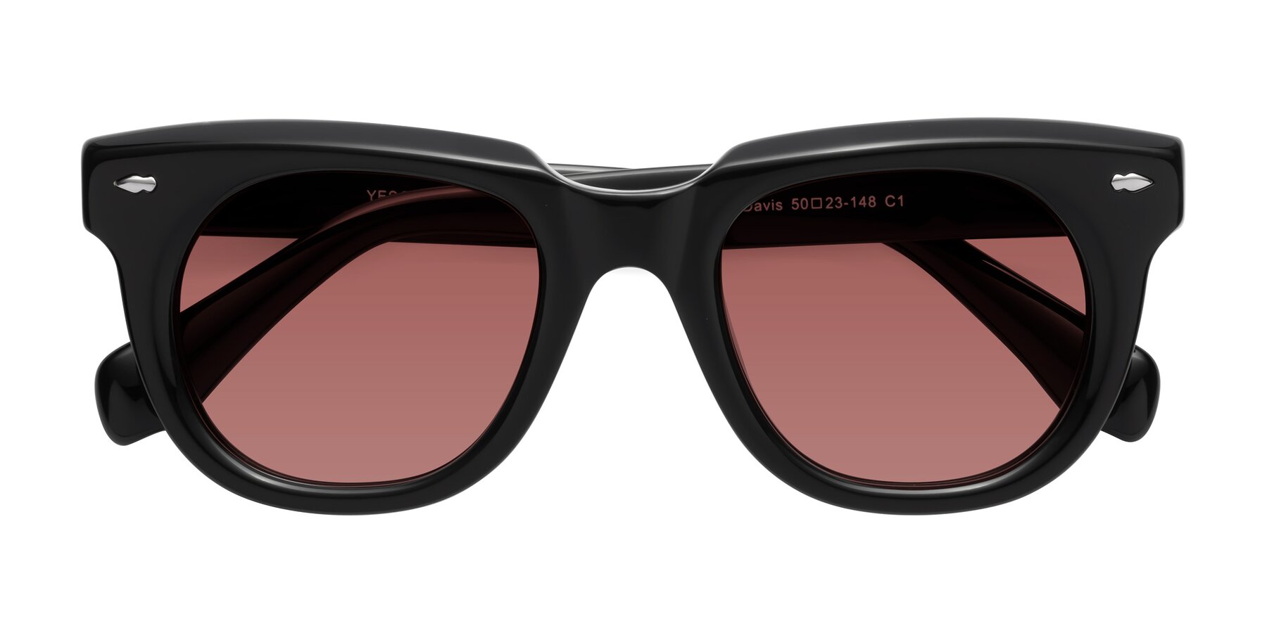 Folded Front of Davis in Black with Garnet Tinted Lenses