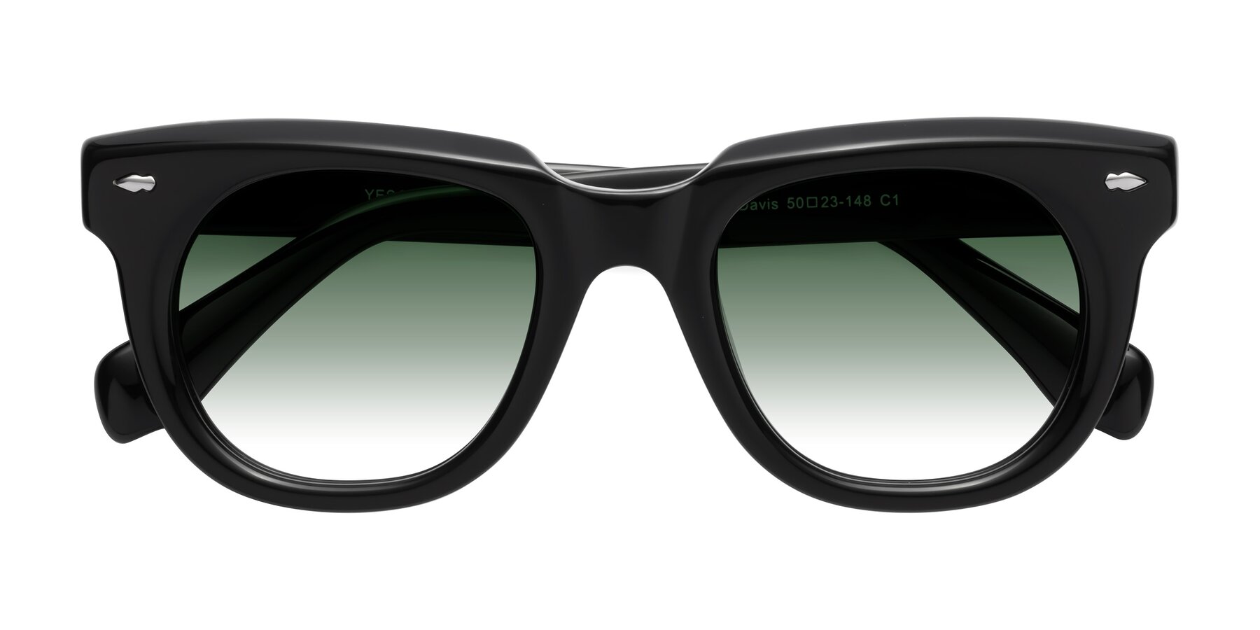 Folded Front of Davis in Black with Green Gradient Lenses