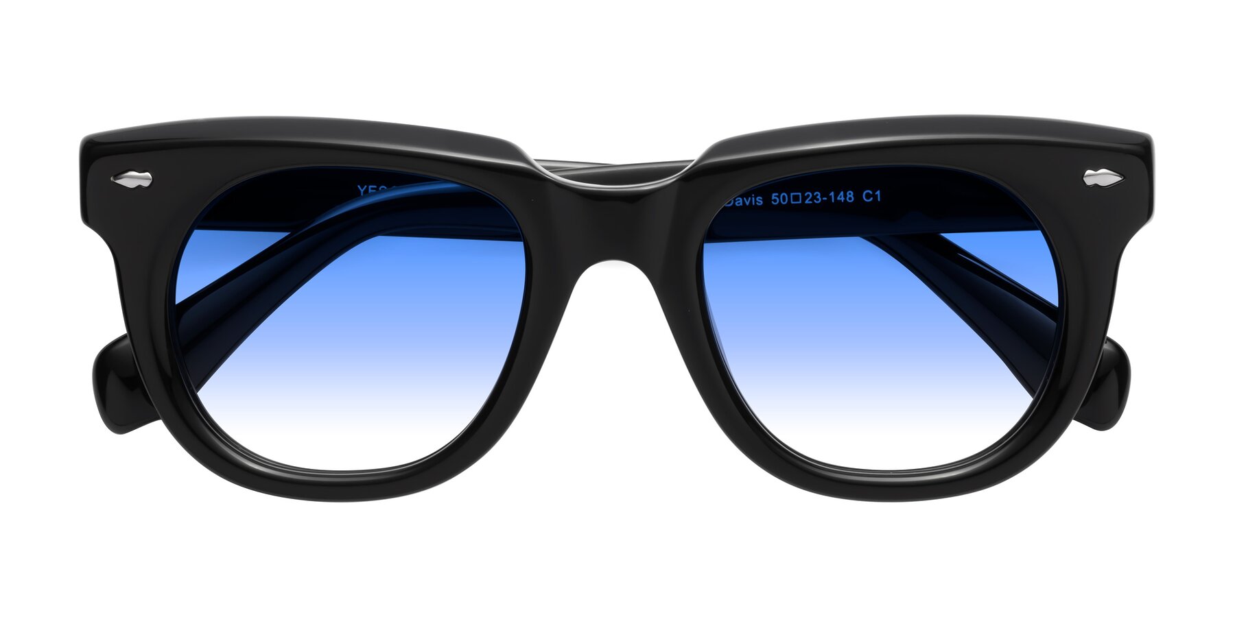 Folded Front of Davis in Black with Blue Gradient Lenses