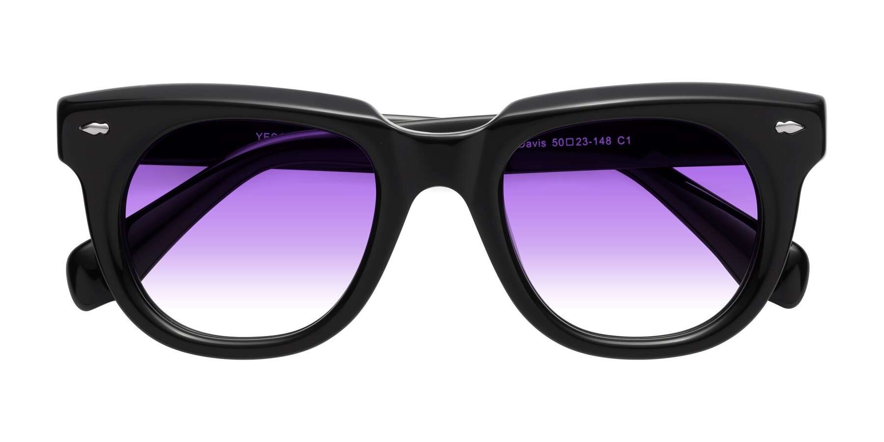 Folded Front of Davis in Black with Purple Gradient Lenses