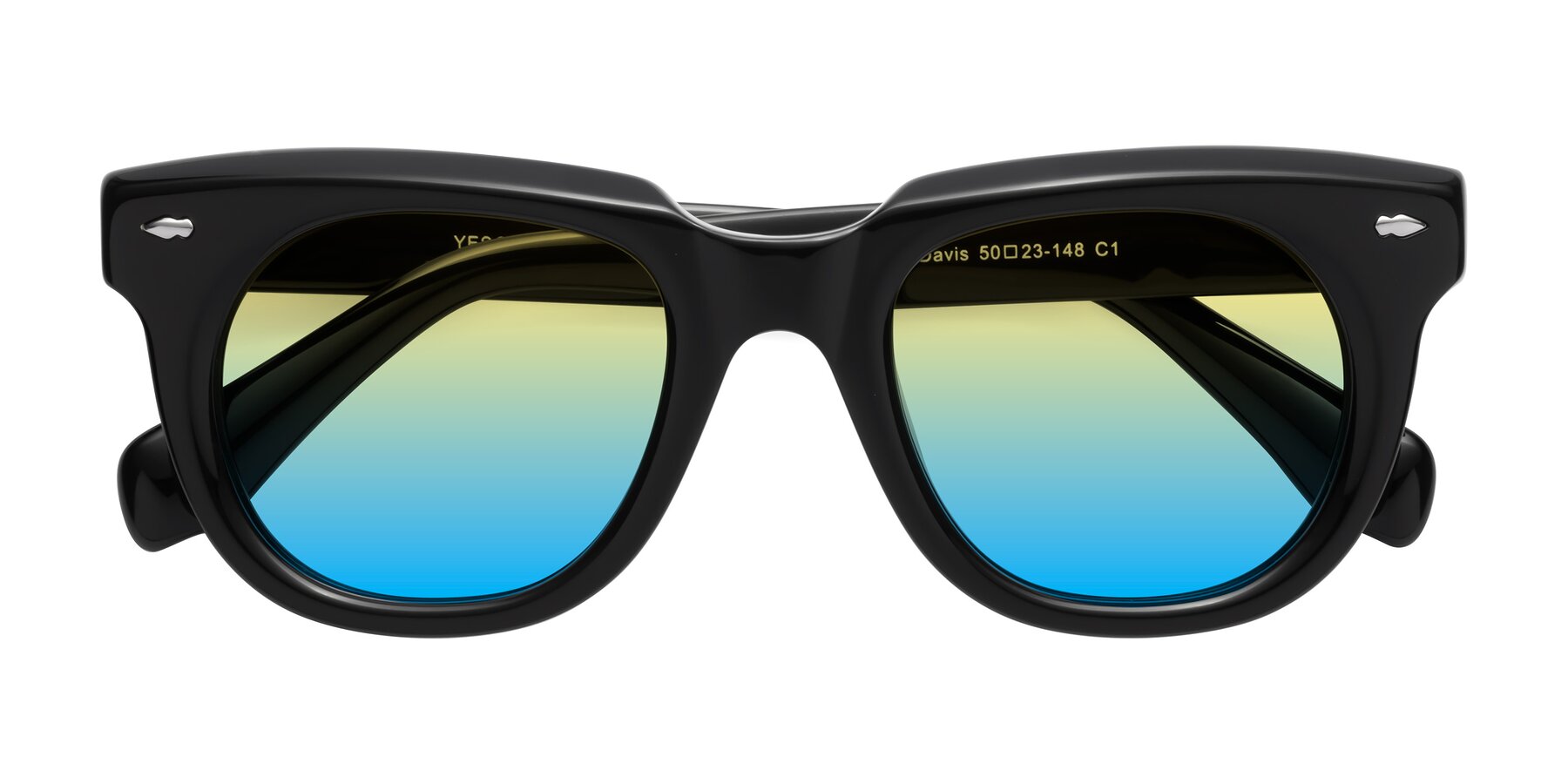 Folded Front of Davis in Black with Yellow / Blue Gradient Lenses