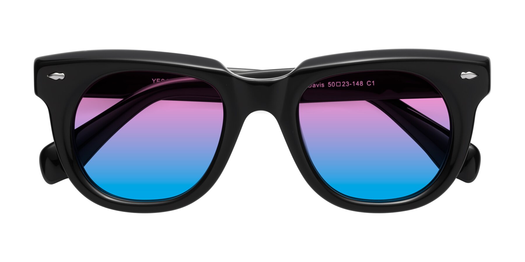 Folded Front of Davis in Black with Pink / Blue Gradient Lenses