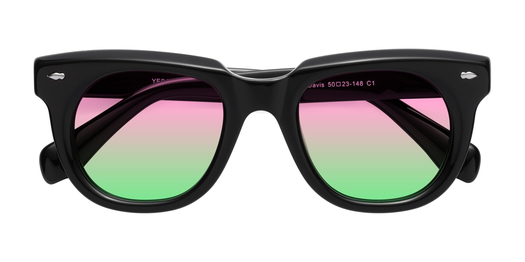 Folded Front of Davis in Black with Pink / Green Gradient Lenses