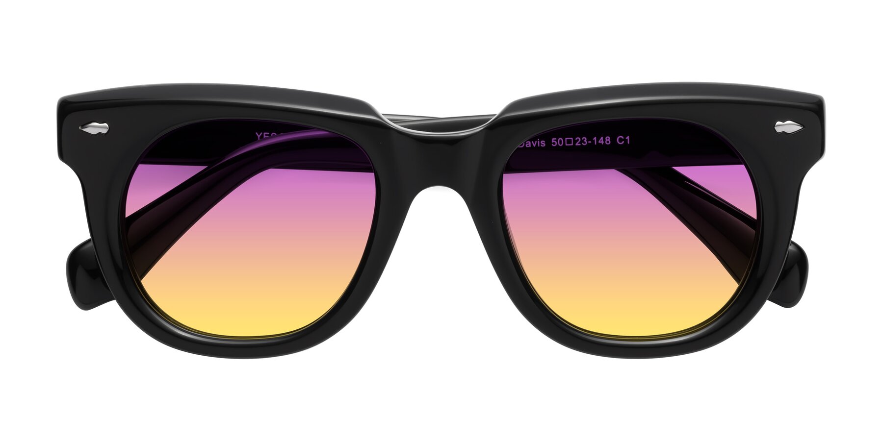 Folded Front of Davis in Black with Purple / Yellow Gradient Lenses