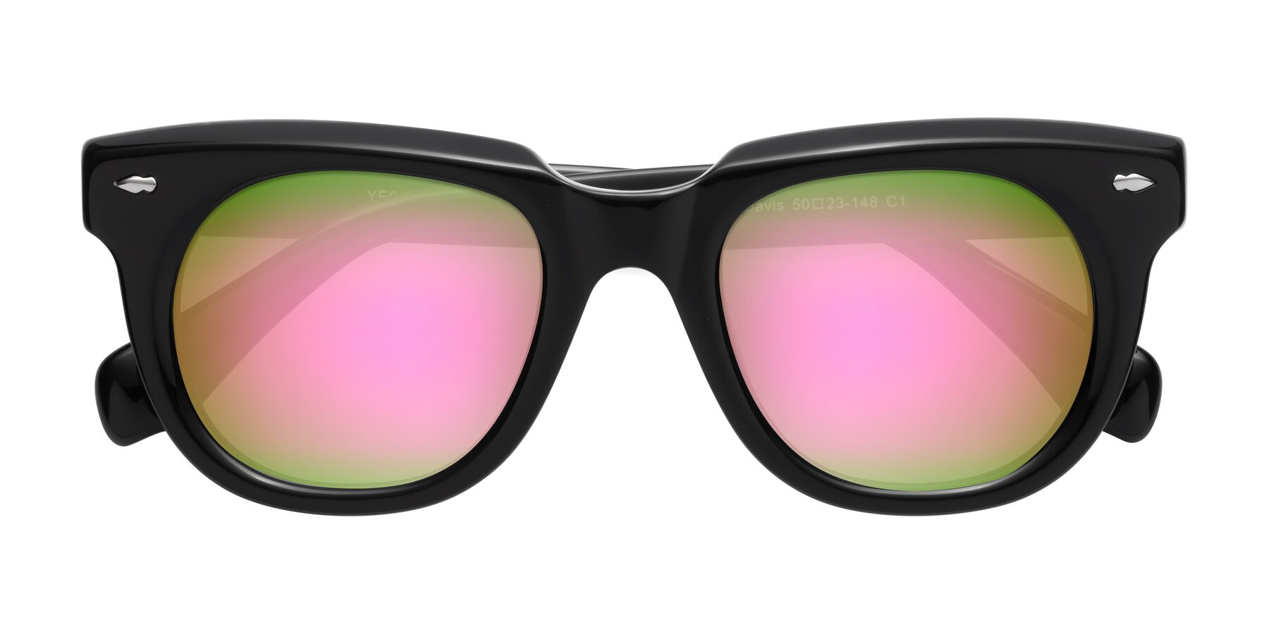 Folded Front of Davis in Black with Pink Mirrored Lenses