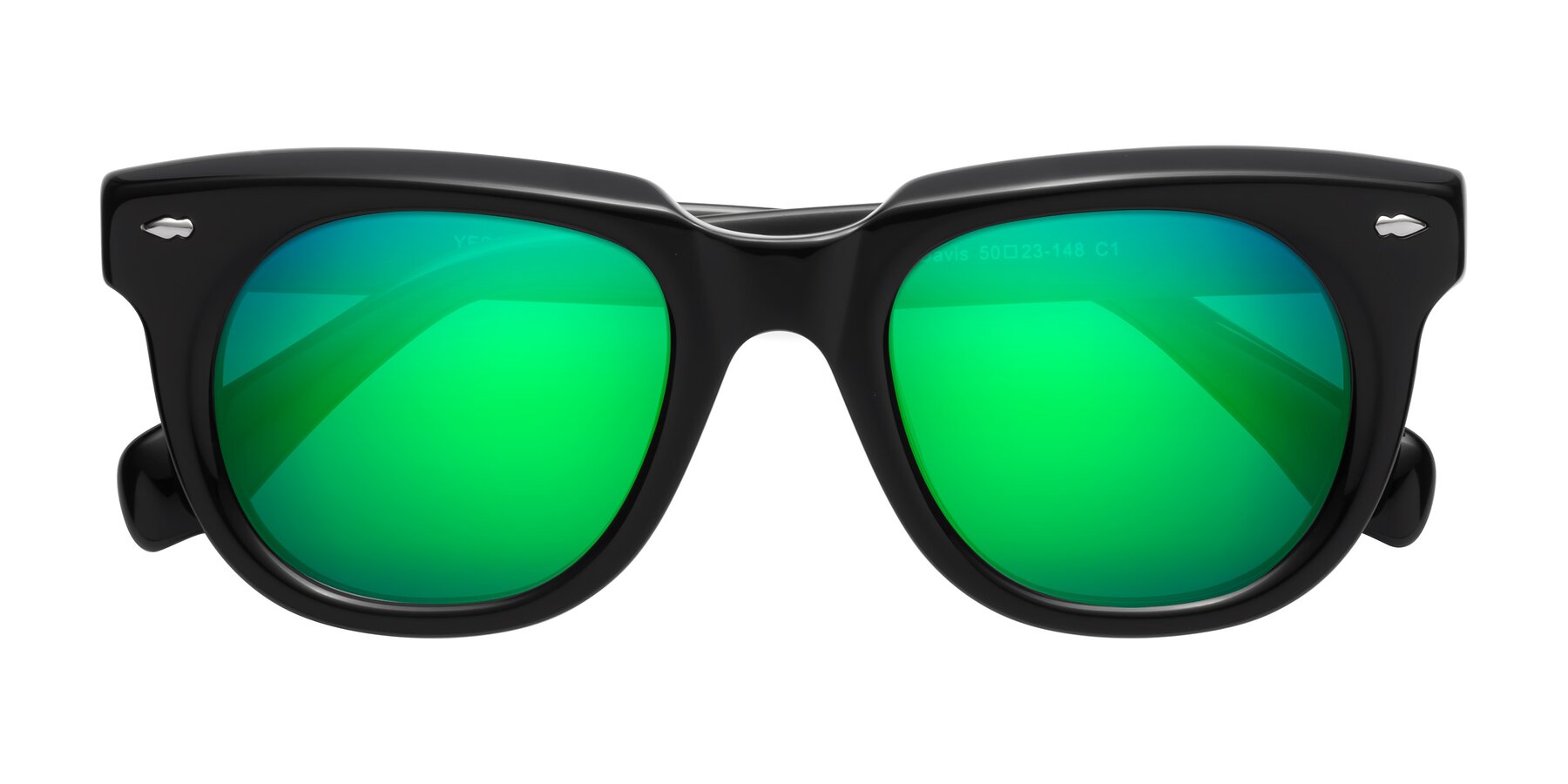 Folded Front of Davis in Black with Green Mirrored Lenses