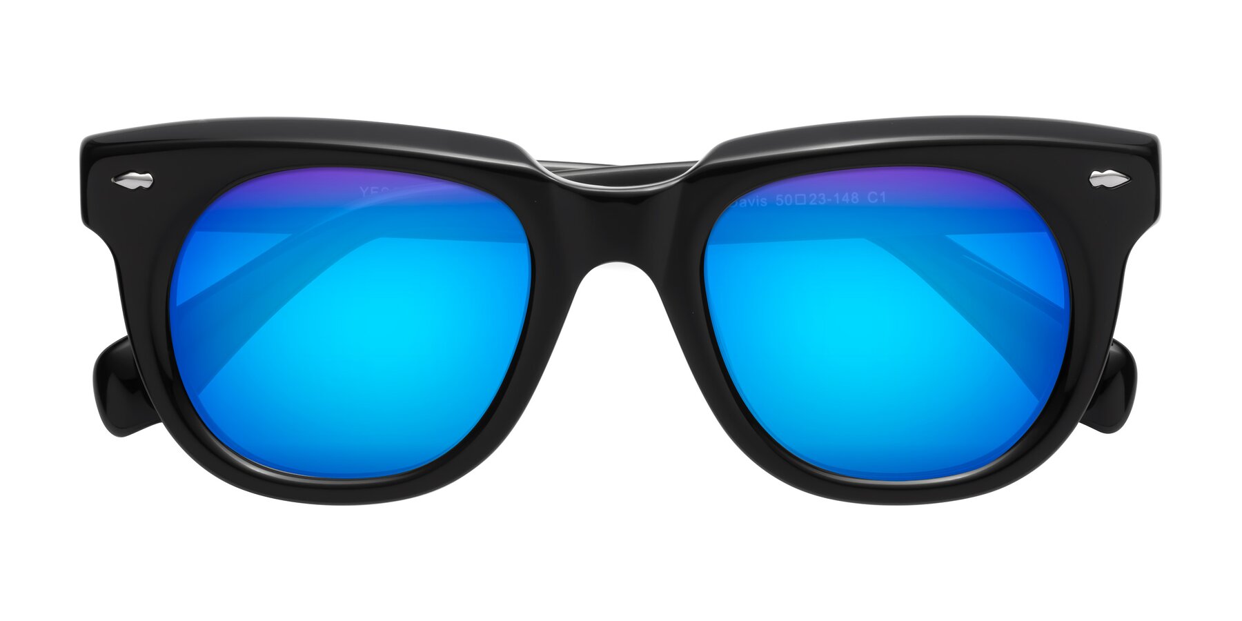 Folded Front of Davis in Black with Blue Mirrored Lenses