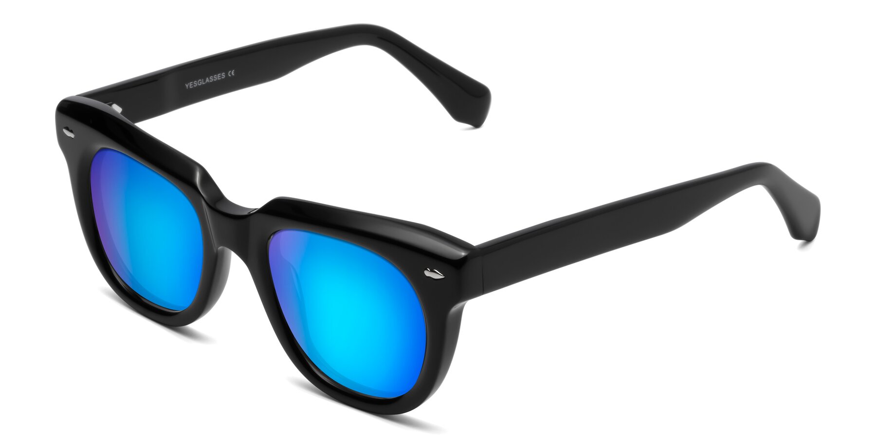 Angle of Davis in Black with Blue Mirrored Lenses