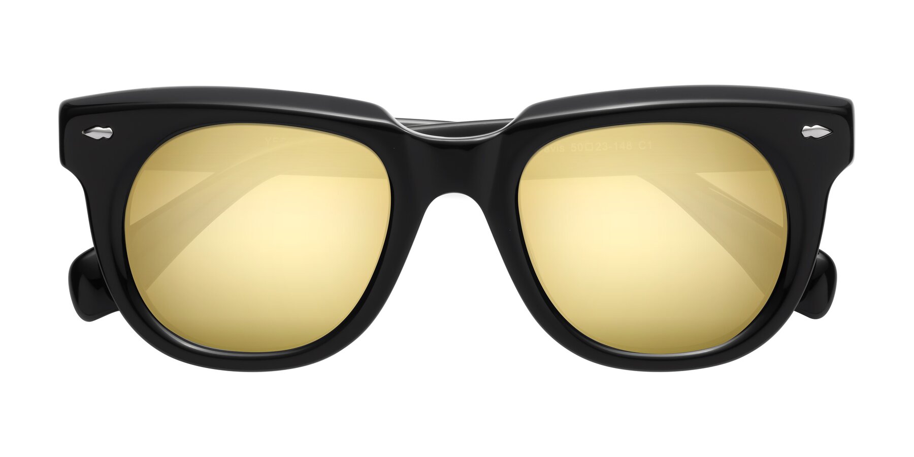 Folded Front of Davis in Black with Gold Mirrored Lenses