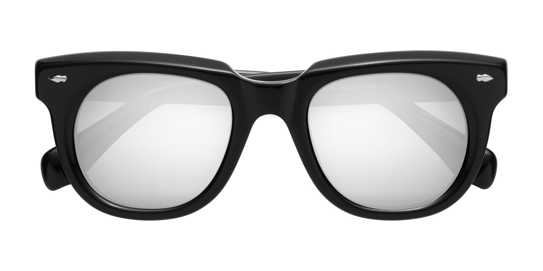 Folded Front of Davis in Black with Silver Mirrored Lenses