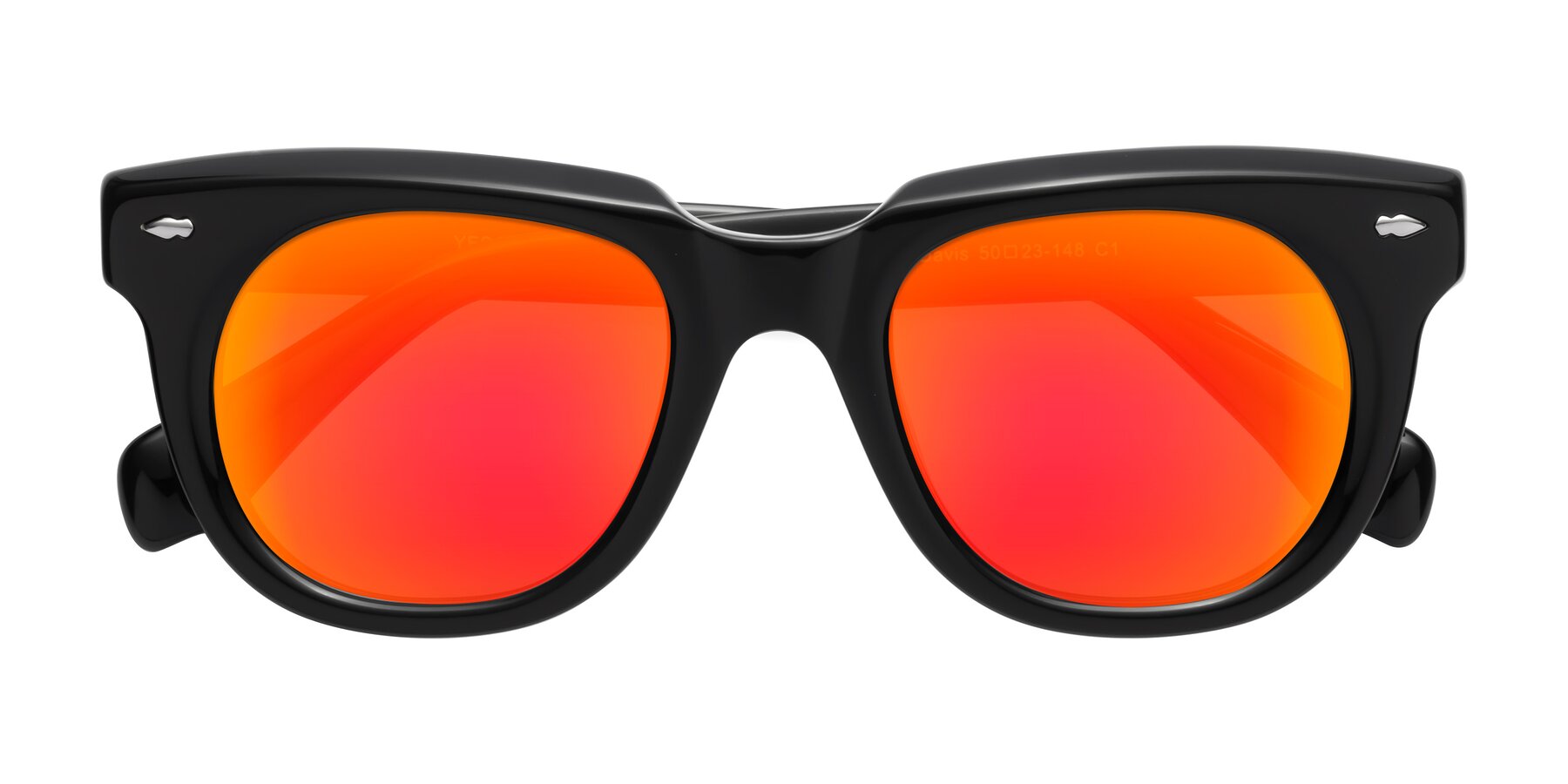 Folded Front of Davis in Black with Red Gold Mirrored Lenses