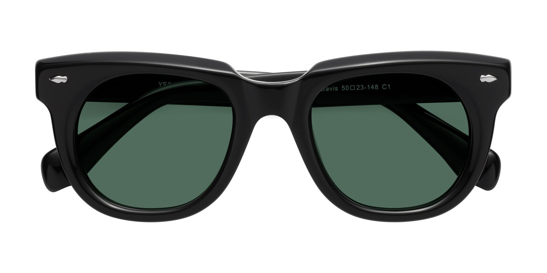 Folded Front of Davis in Black with Green Polarized Lenses