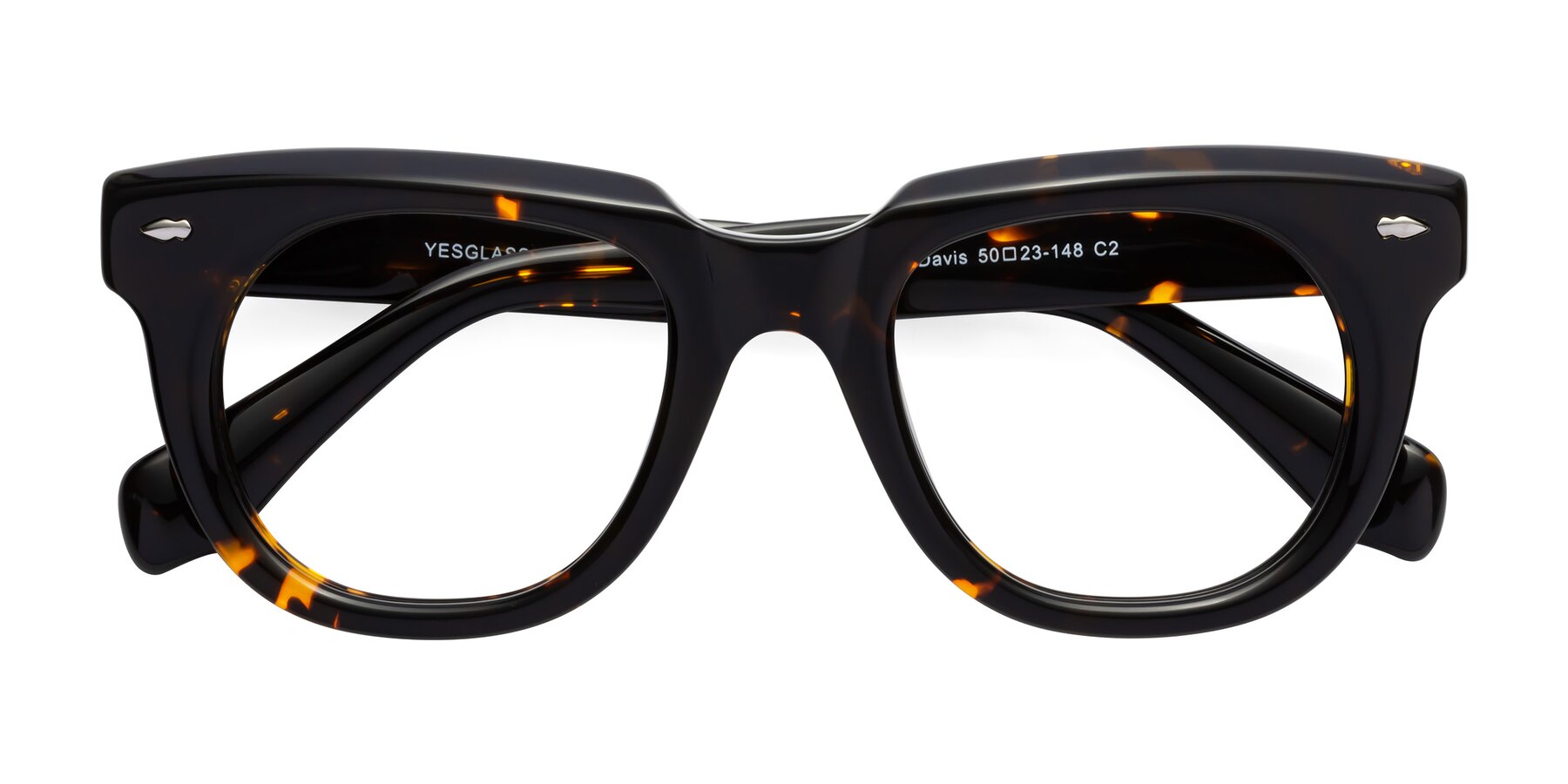 Folded Front of Davis in Tortoise with Clear Eyeglass Lenses