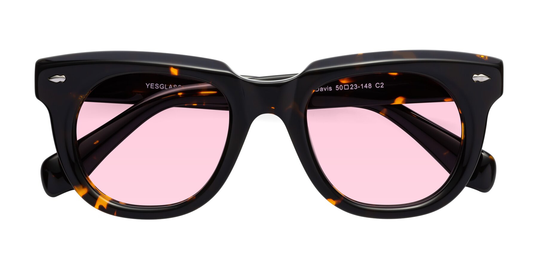 Folded Front of Davis in Tortoise with Light Pink Tinted Lenses
