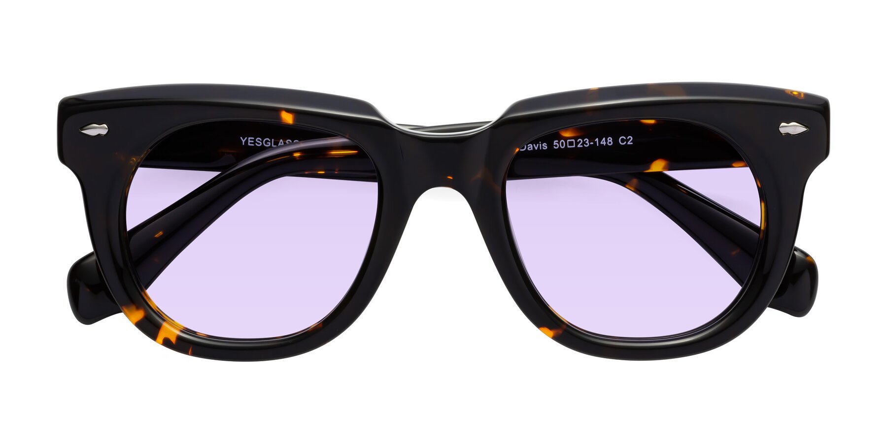Folded Front of Davis in Tortoise with Light Purple Tinted Lenses