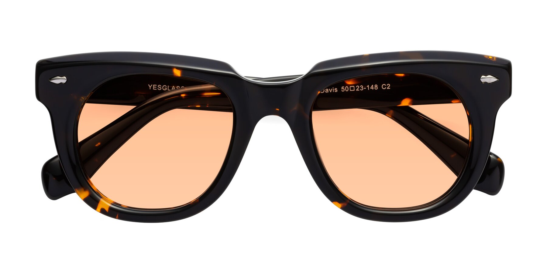 Folded Front of Davis in Tortoise with Light Orange Tinted Lenses