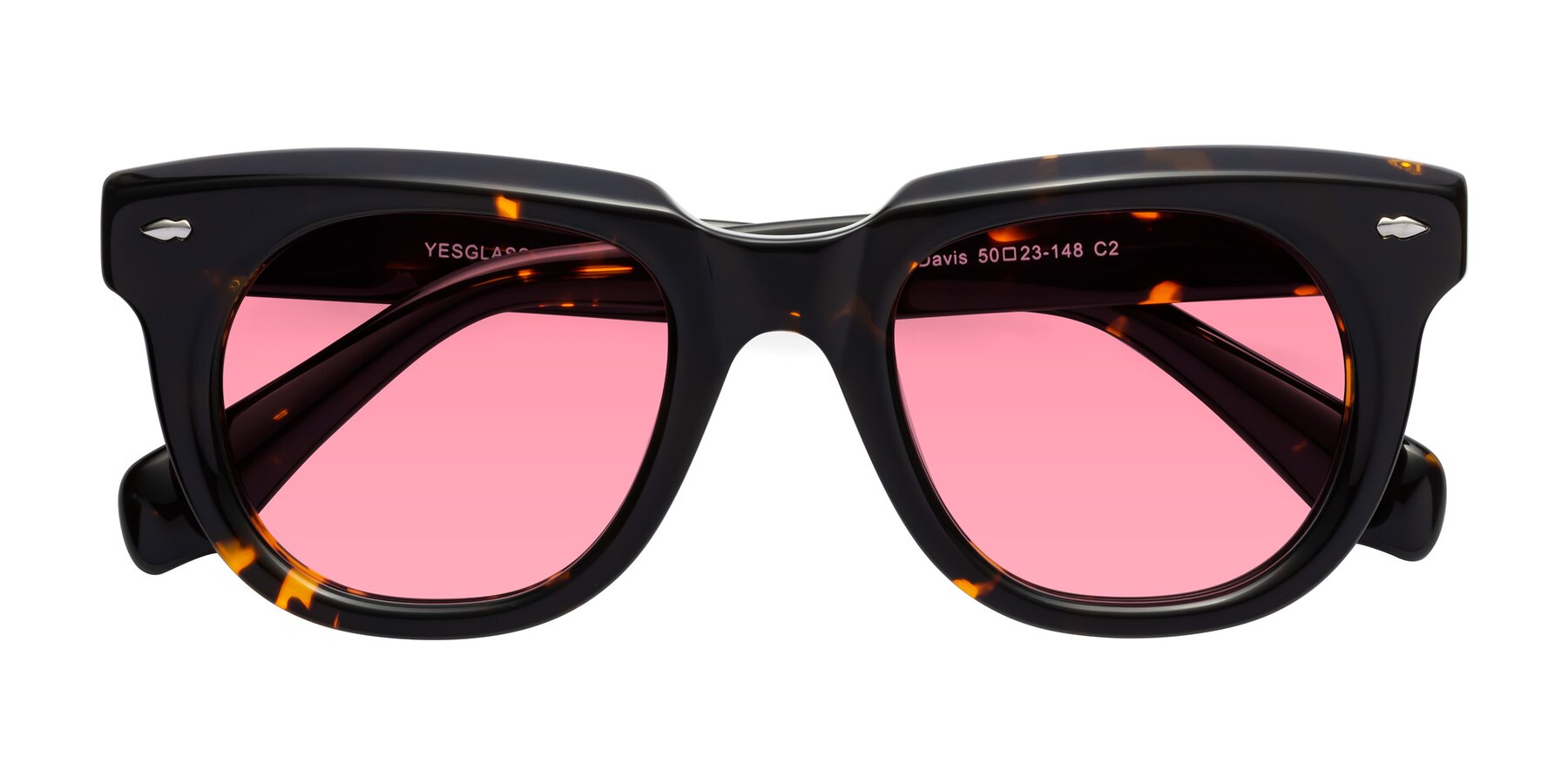 Folded Front of Davis in Tortoise with Pink Tinted Lenses