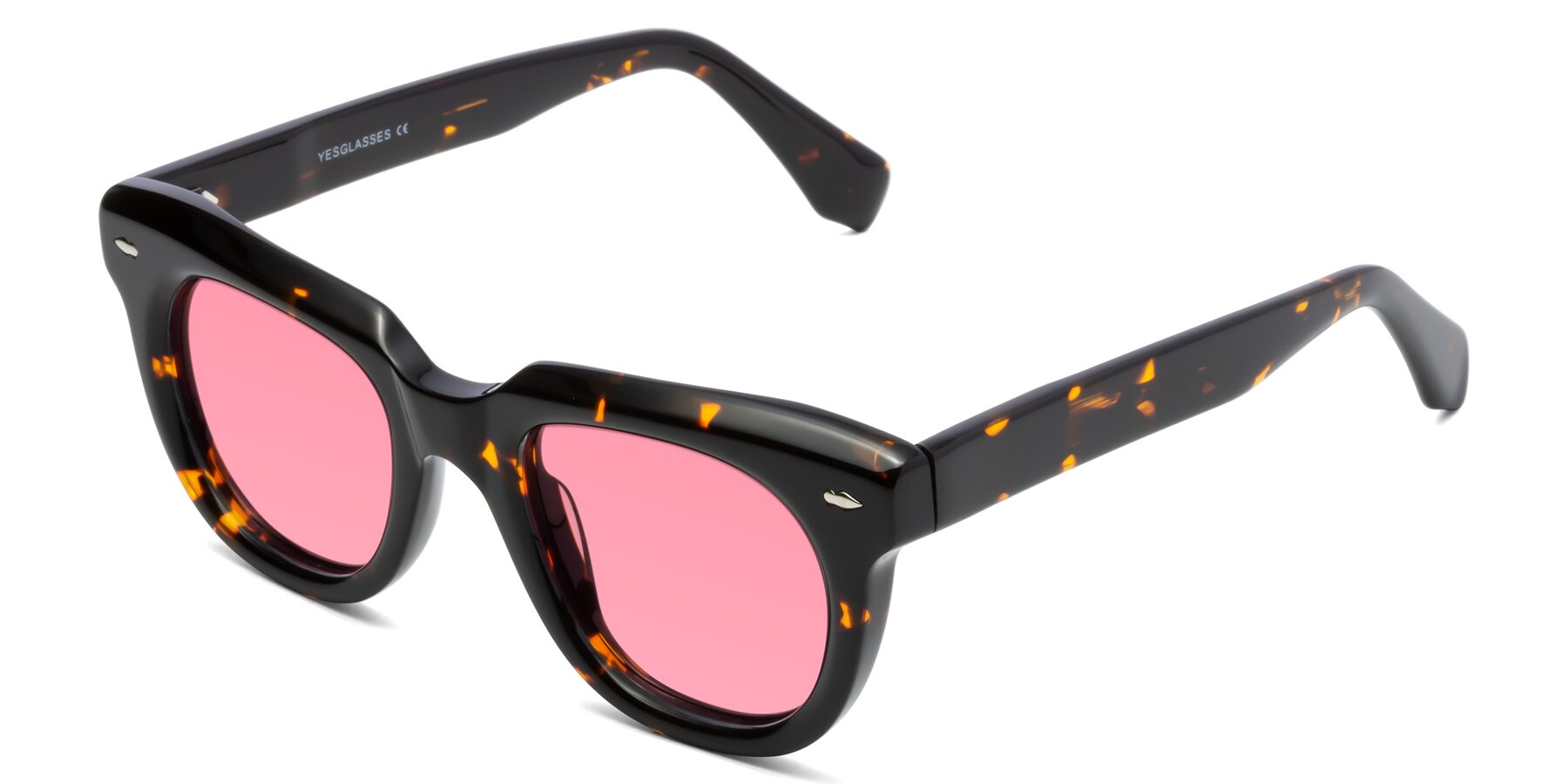 Angle of Davis in Tortoise with Pink Tinted Lenses
