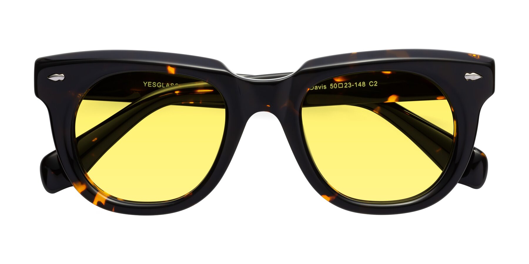 Folded Front of Davis in Tortoise with Medium Yellow Tinted Lenses
