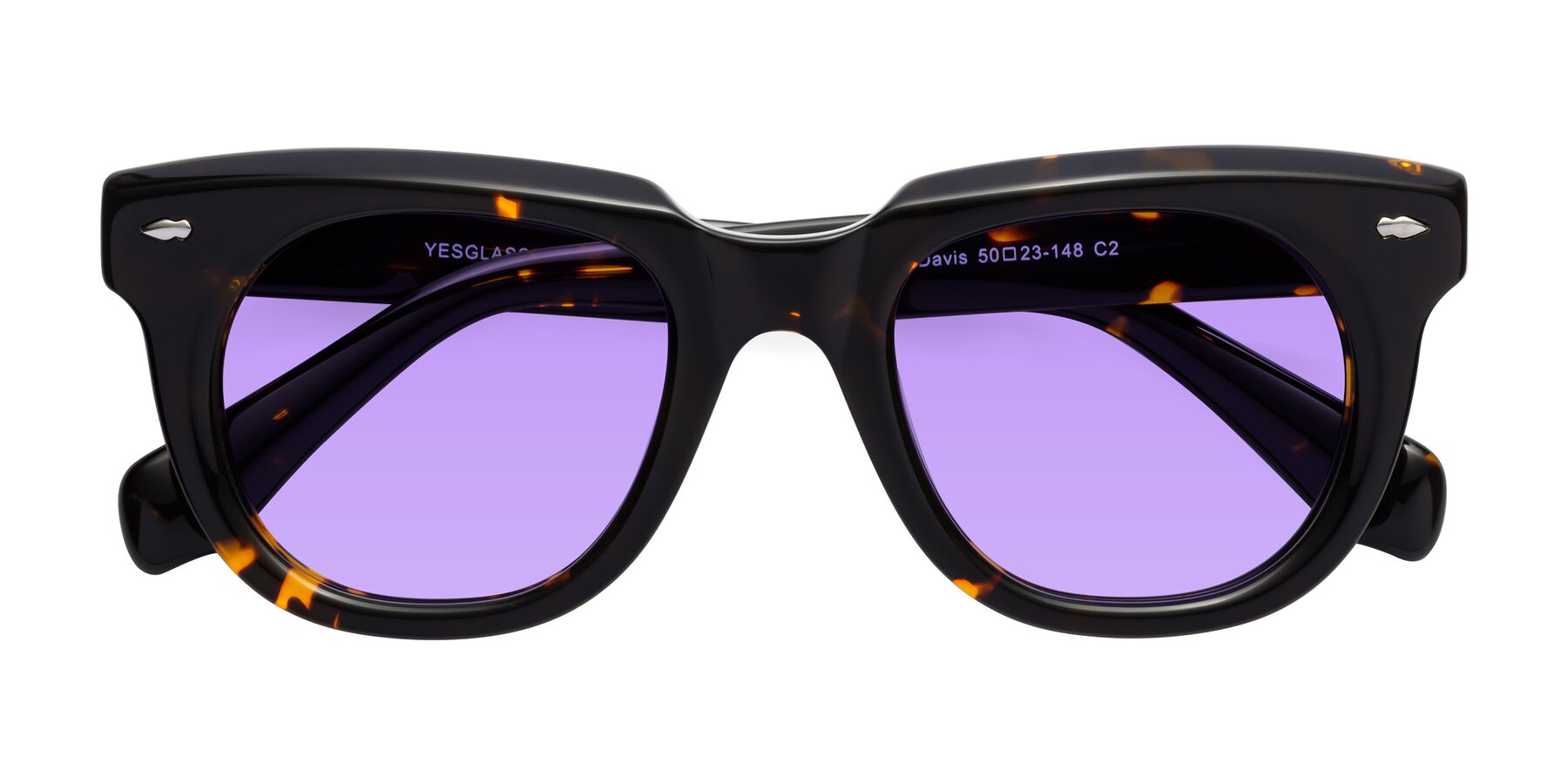Folded Front of Davis in Tortoise with Medium Purple Tinted Lenses
