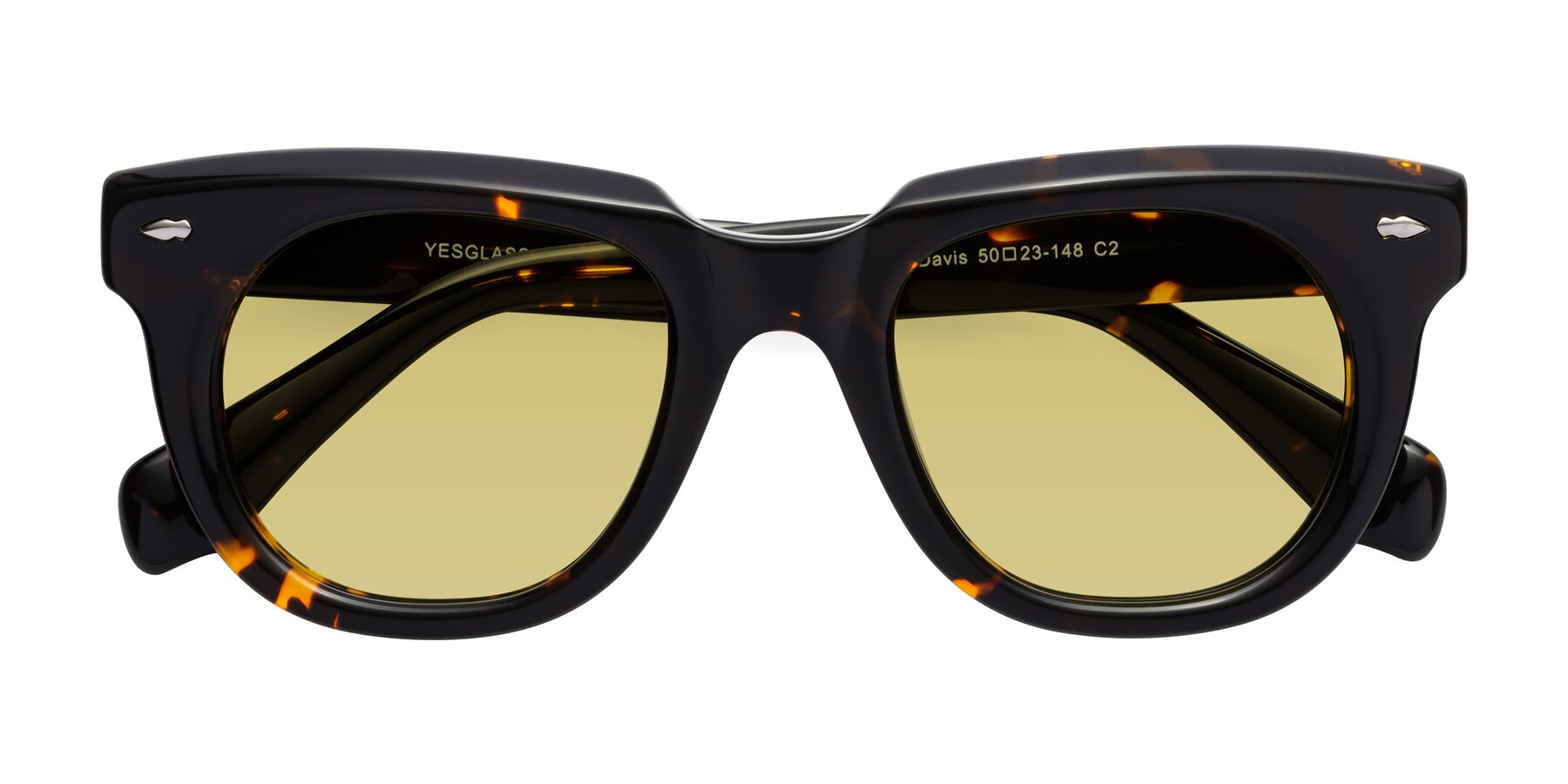 Folded Front of Davis in Tortoise with Medium Champagne Tinted Lenses