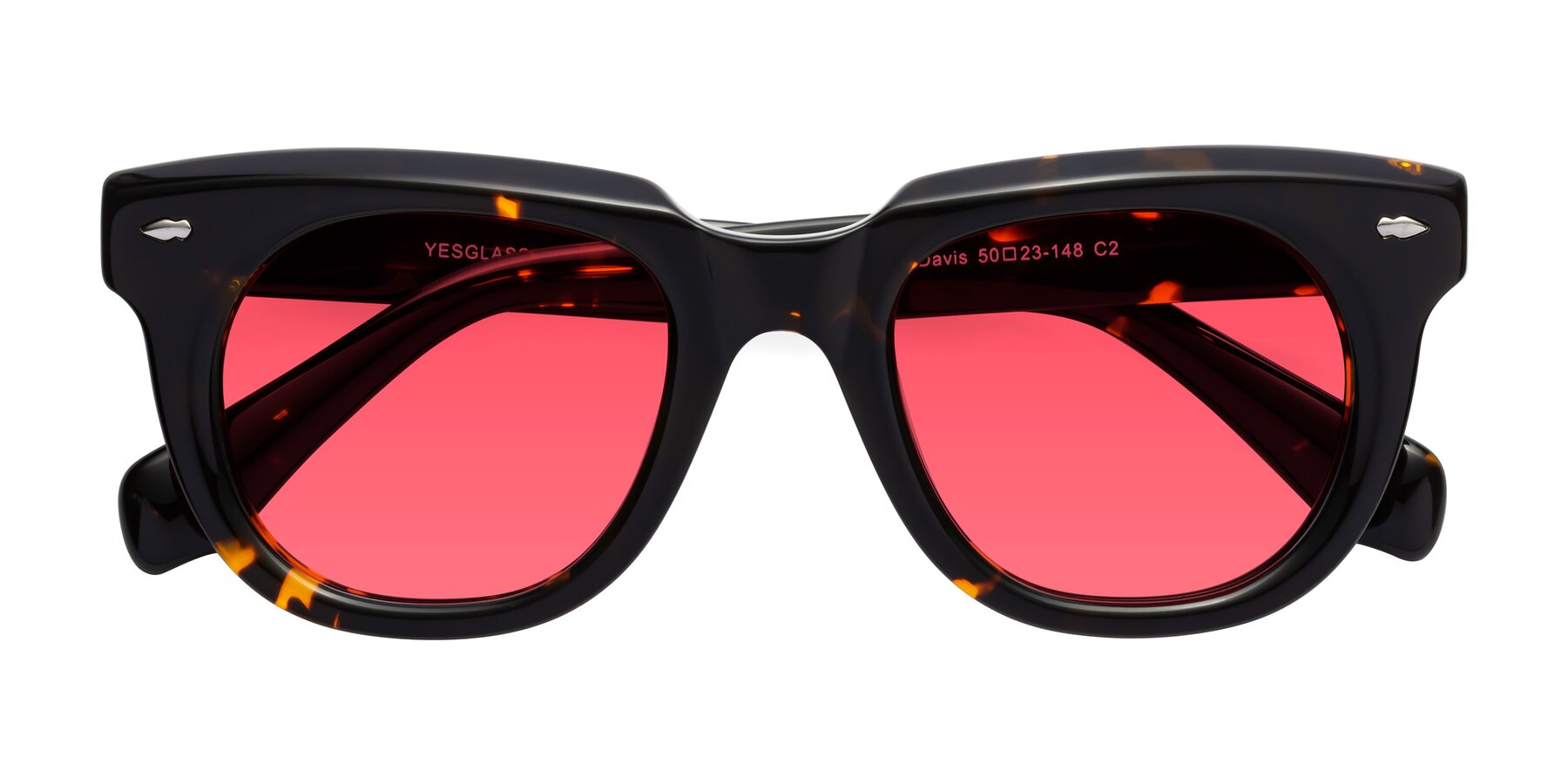 Folded Front of Davis in Tortoise with Red Tinted Lenses