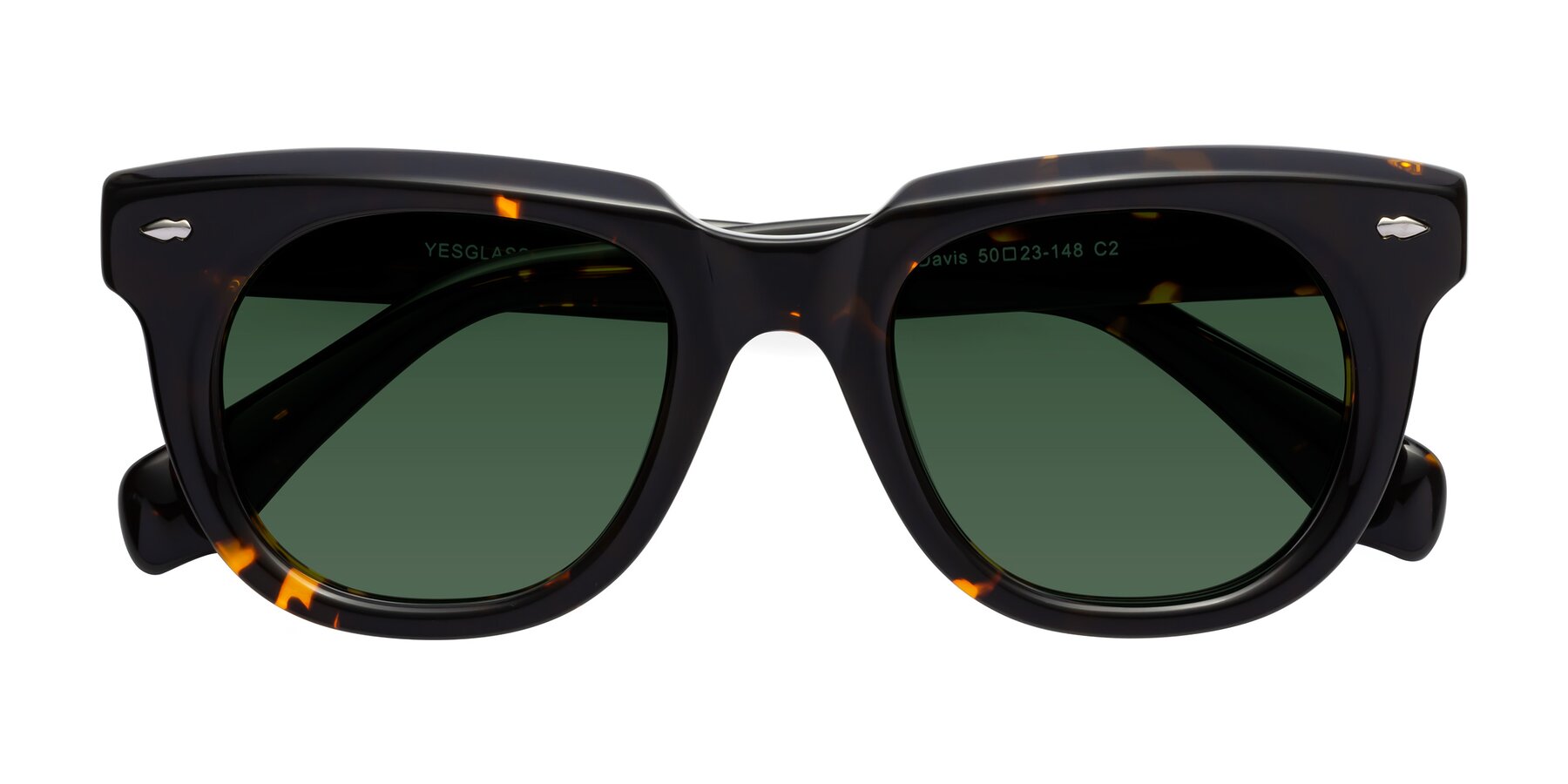 Folded Front of Davis in Tortoise with Green Tinted Lenses