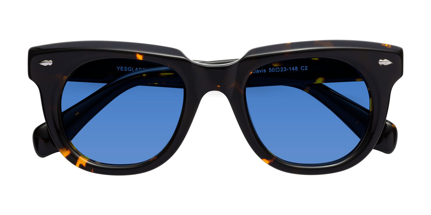 Folded Front of Davis in Tortoise with Blue Tinted Lenses