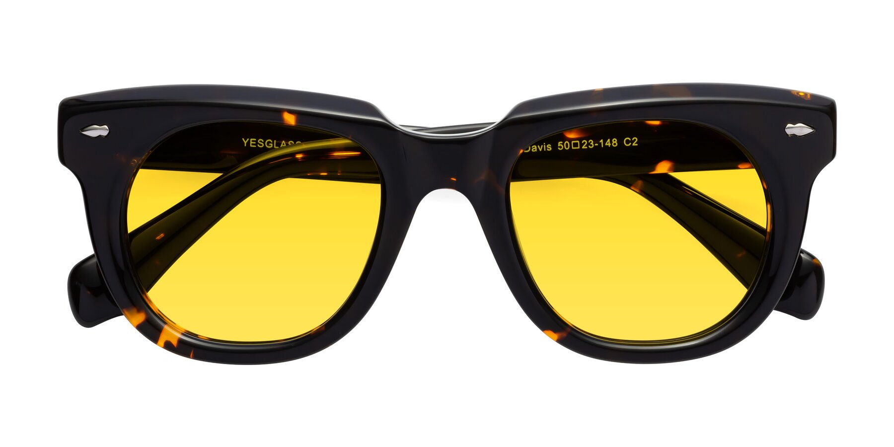 Folded Front of Davis in Tortoise with Yellow Tinted Lenses