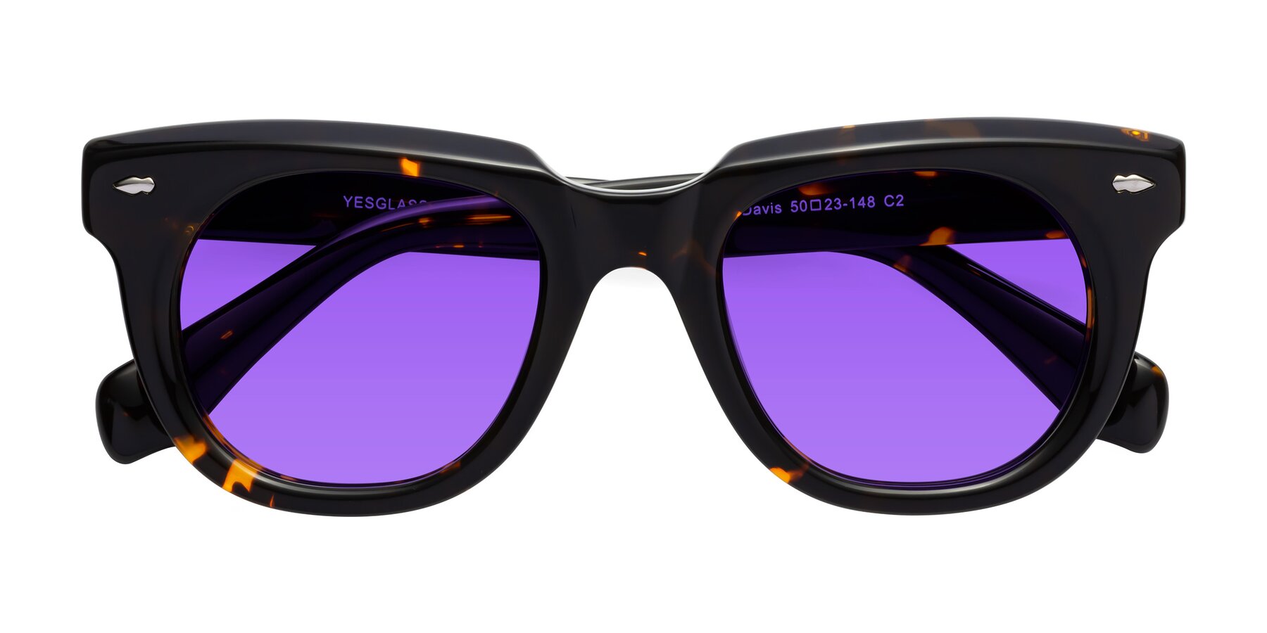 Folded Front of Davis in Tortoise with Purple Tinted Lenses