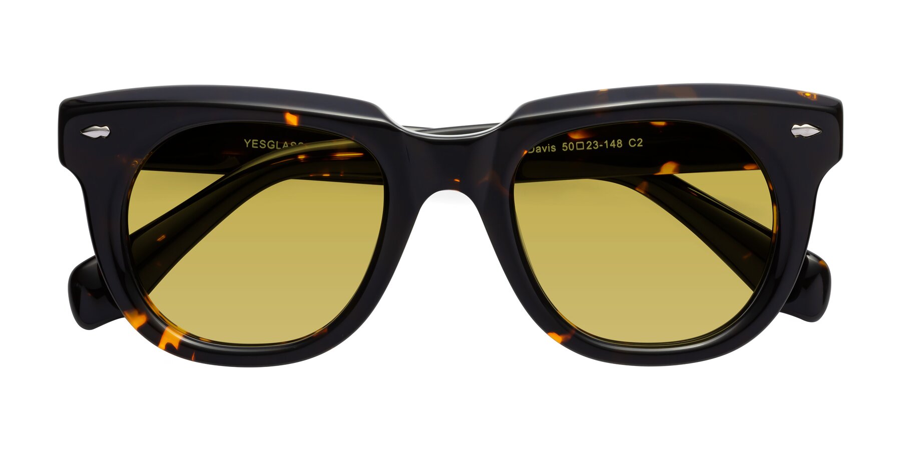Folded Front of Davis in Tortoise with Champagne Tinted Lenses
