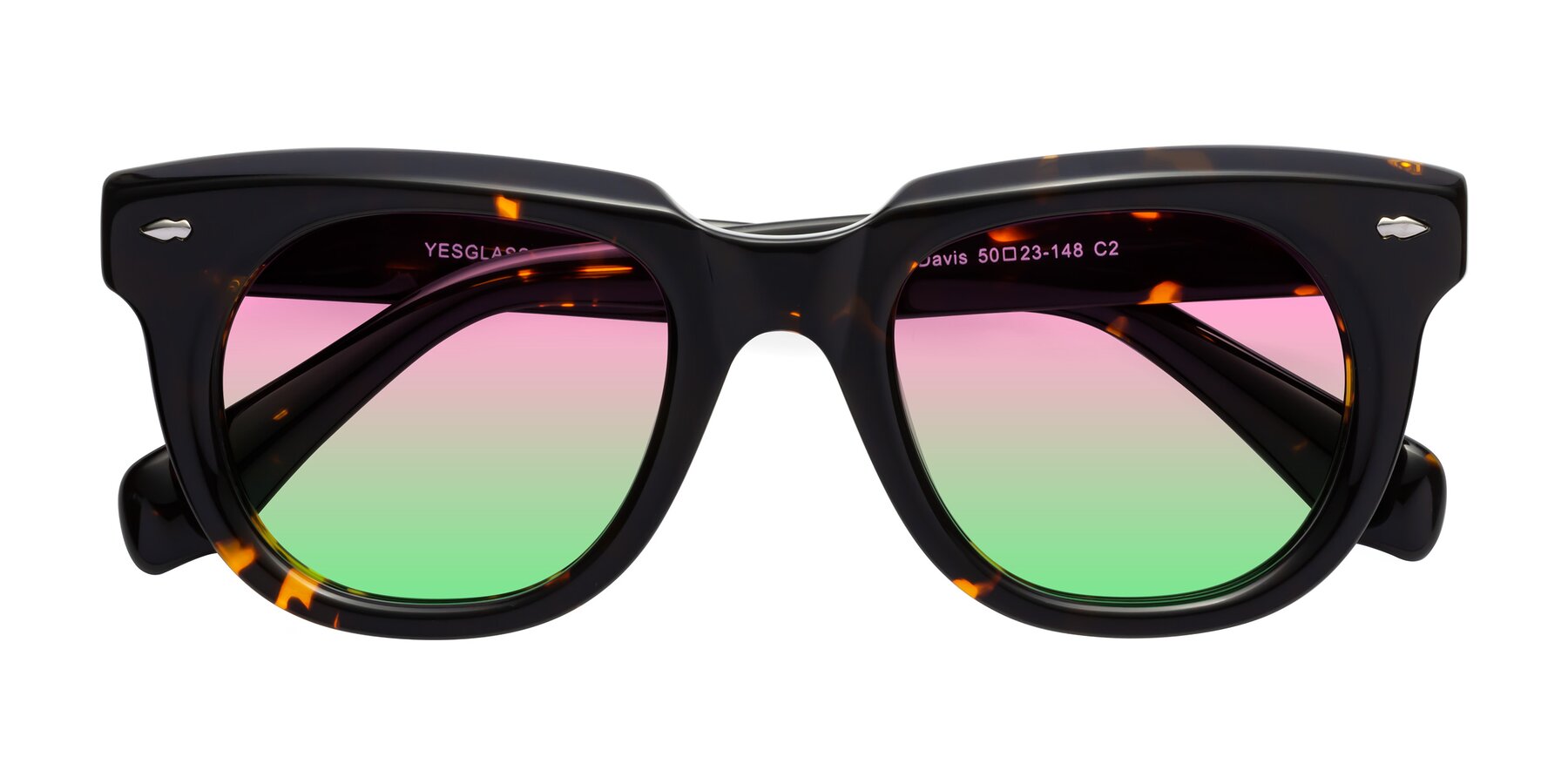 Folded Front of Davis in Tortoise with Pink / Green Gradient Lenses