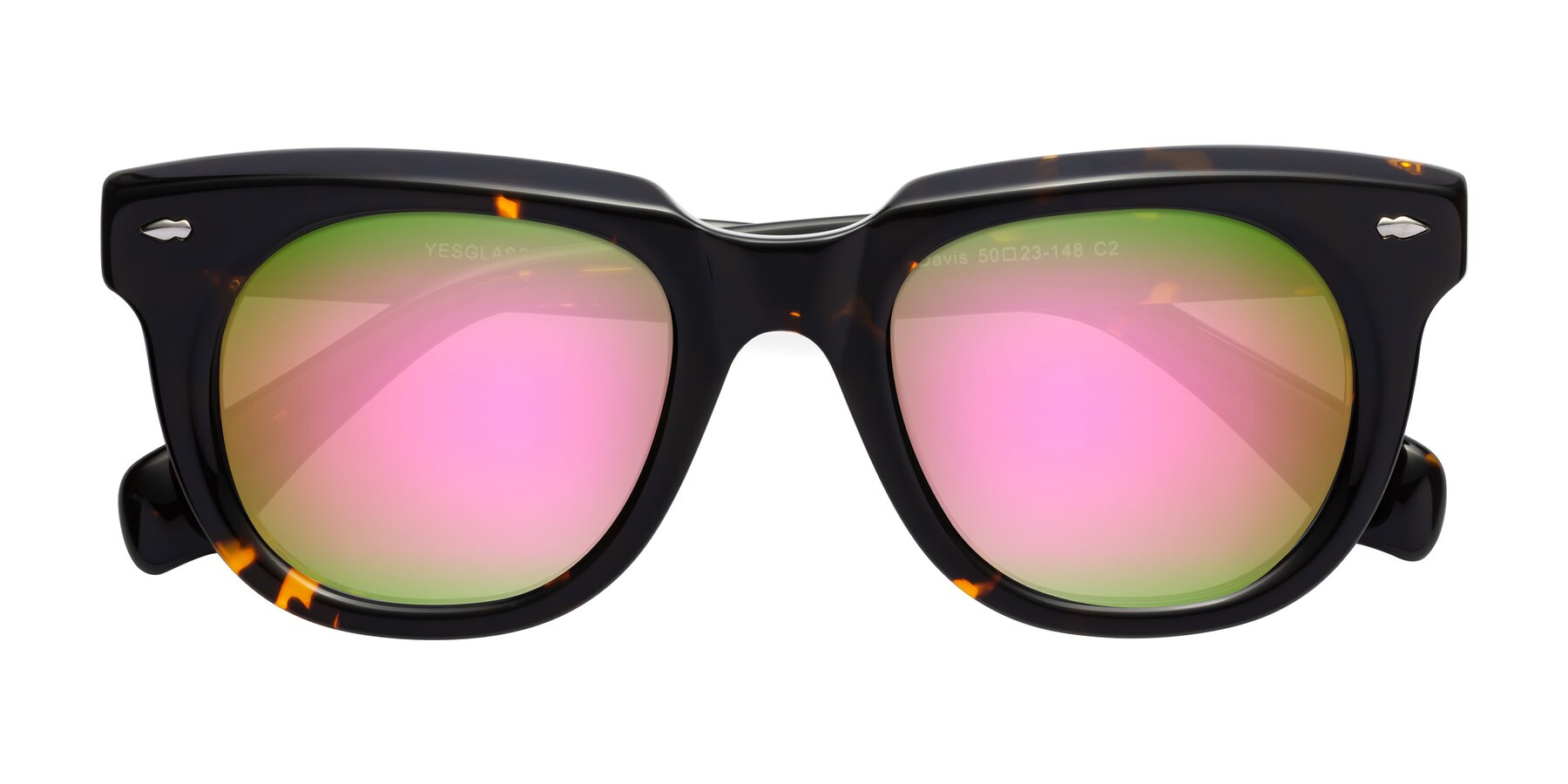 Folded Front of Davis in Tortoise with Pink Mirrored Lenses