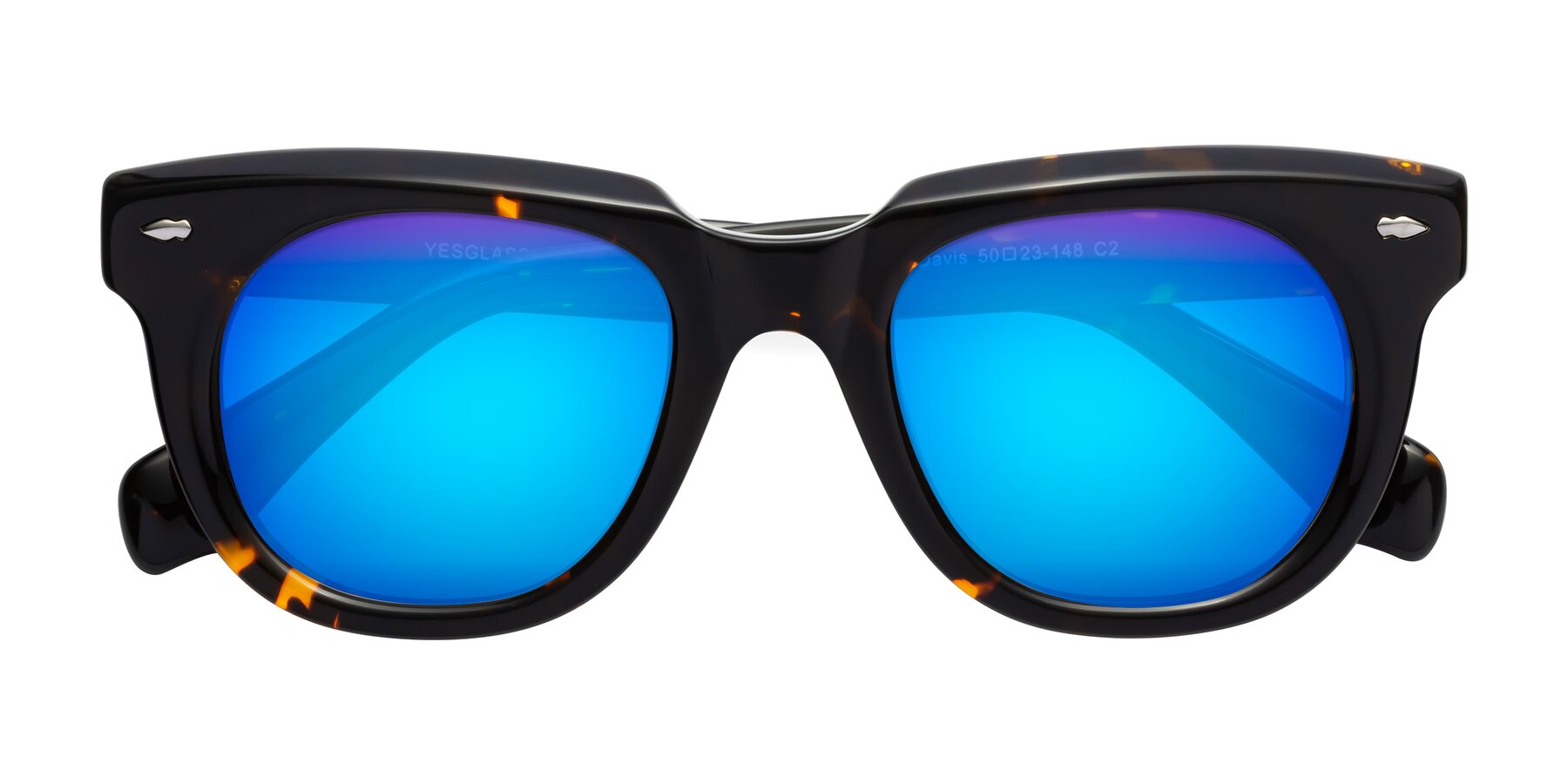 Folded Front of Davis in Tortoise with Blue Mirrored Lenses