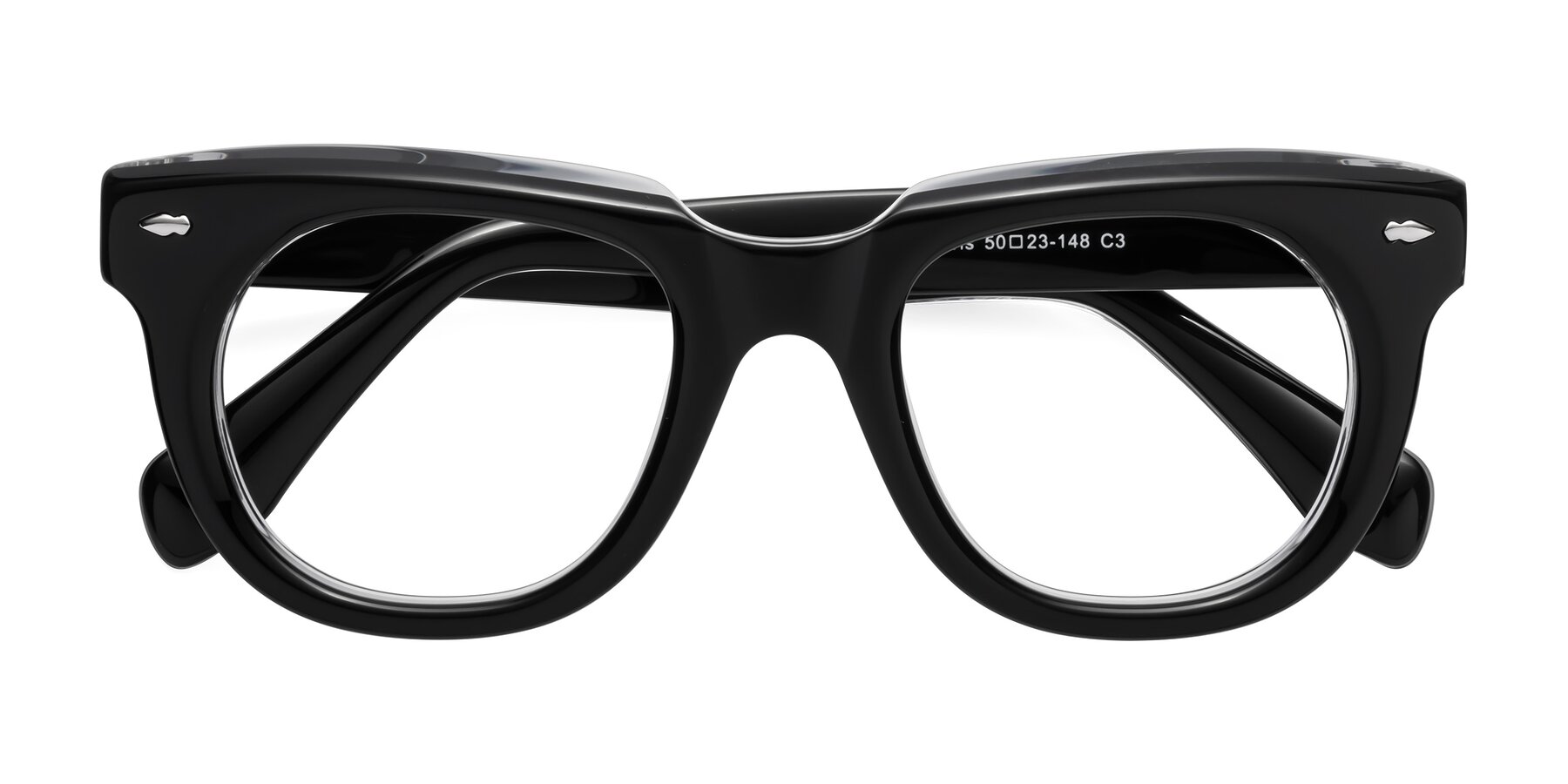 Folded Front of Davis in Black-Clear with Clear Blue Light Blocking Lenses