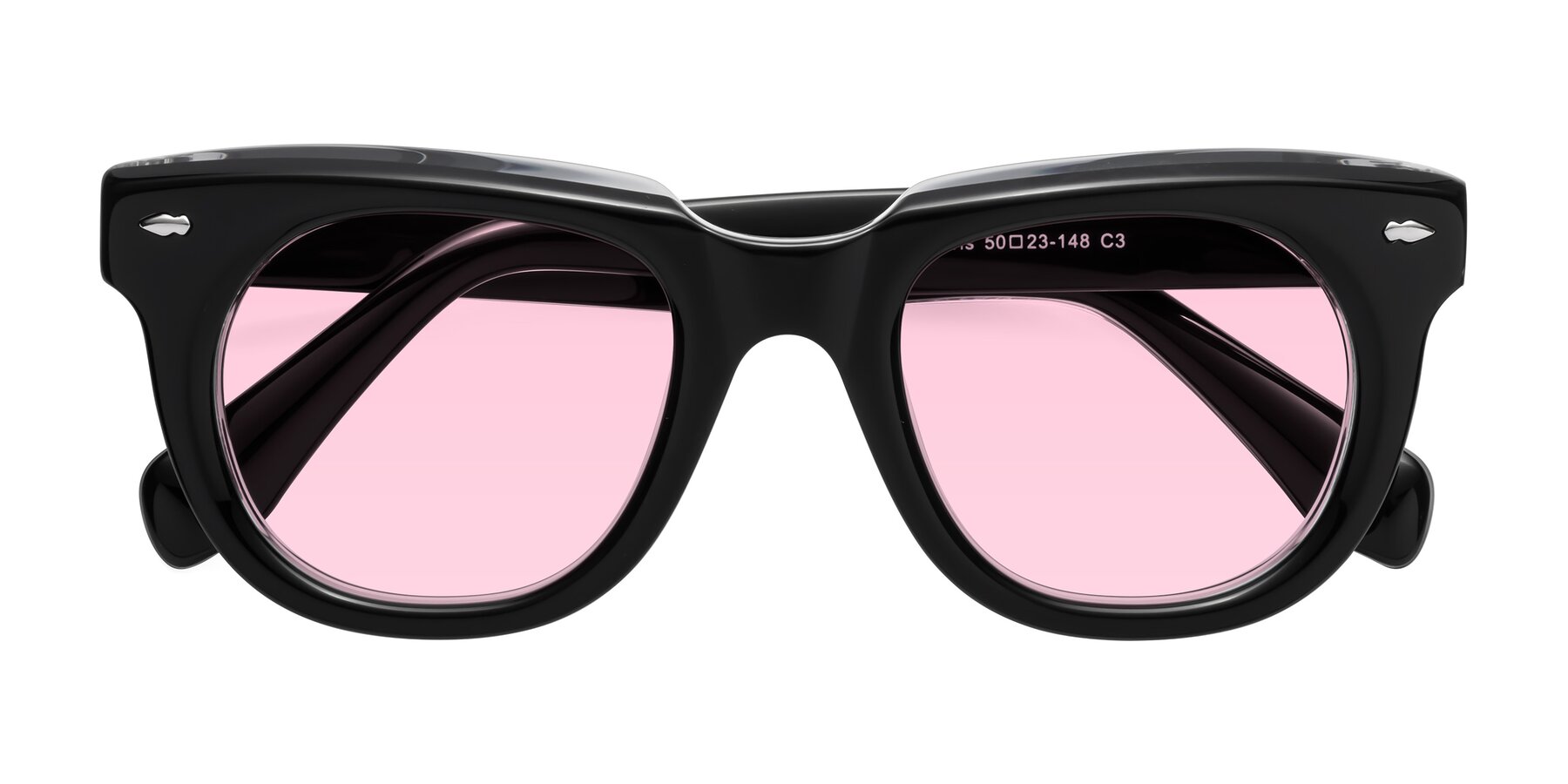 Folded Front of Davis in Black-Clear with Light Pink Tinted Lenses