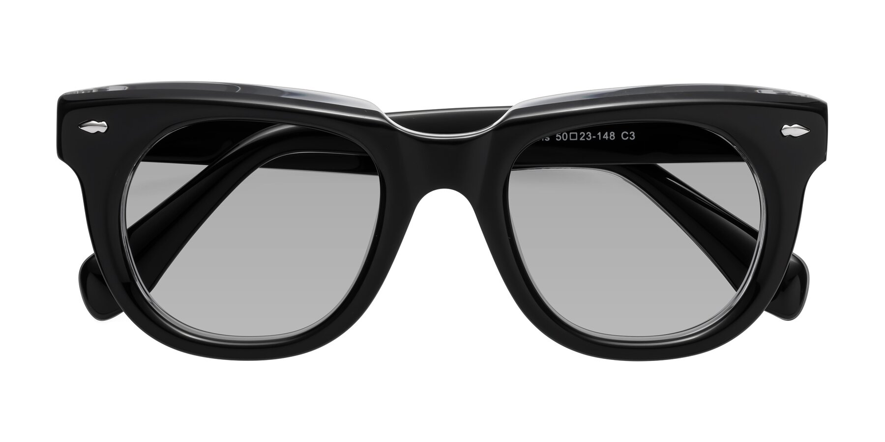 Folded Front of Davis in Black-Clear with Light Gray Tinted Lenses