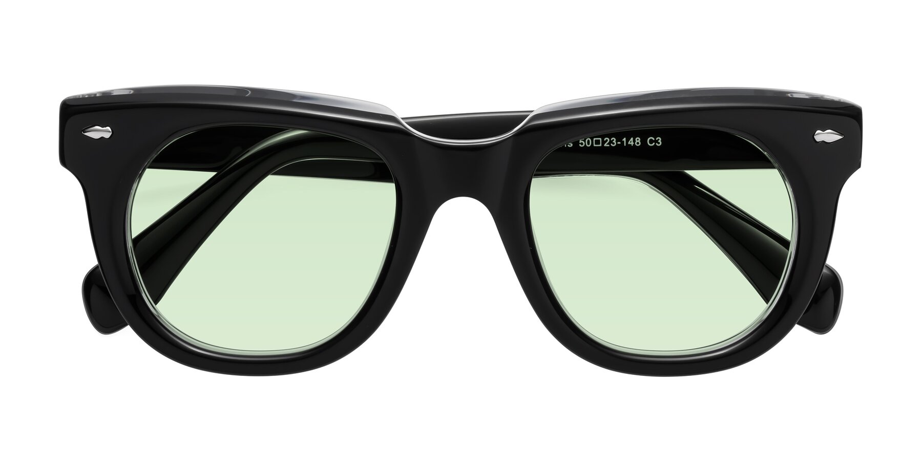 Folded Front of Davis in Black-Clear with Light Green Tinted Lenses