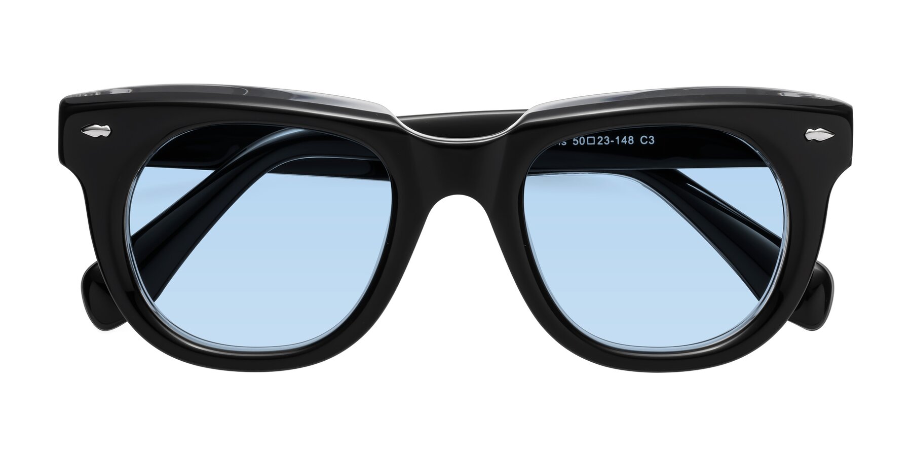 Folded Front of Davis in Black-Clear with Light Blue Tinted Lenses