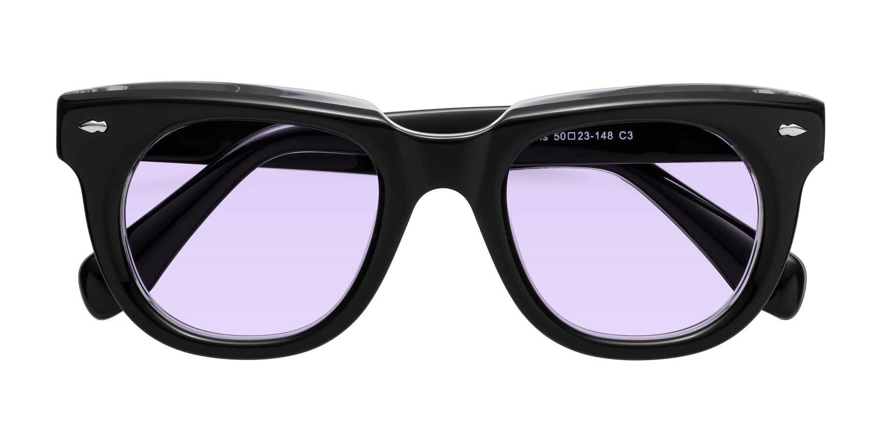 Folded Front of Davis in Black-Clear with Light Purple Tinted Lenses