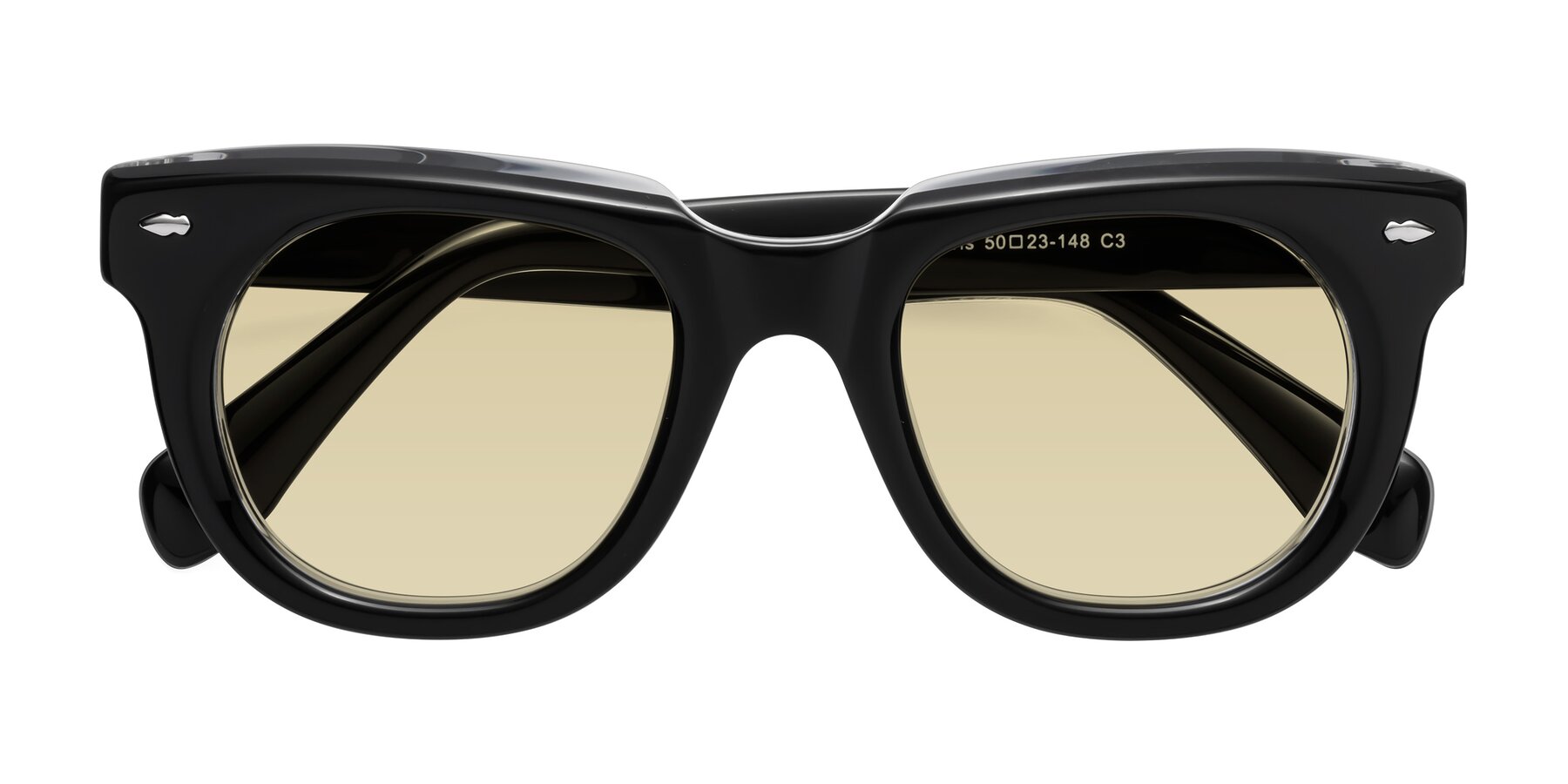 Folded Front of Davis in Black-Clear with Light Champagne Tinted Lenses