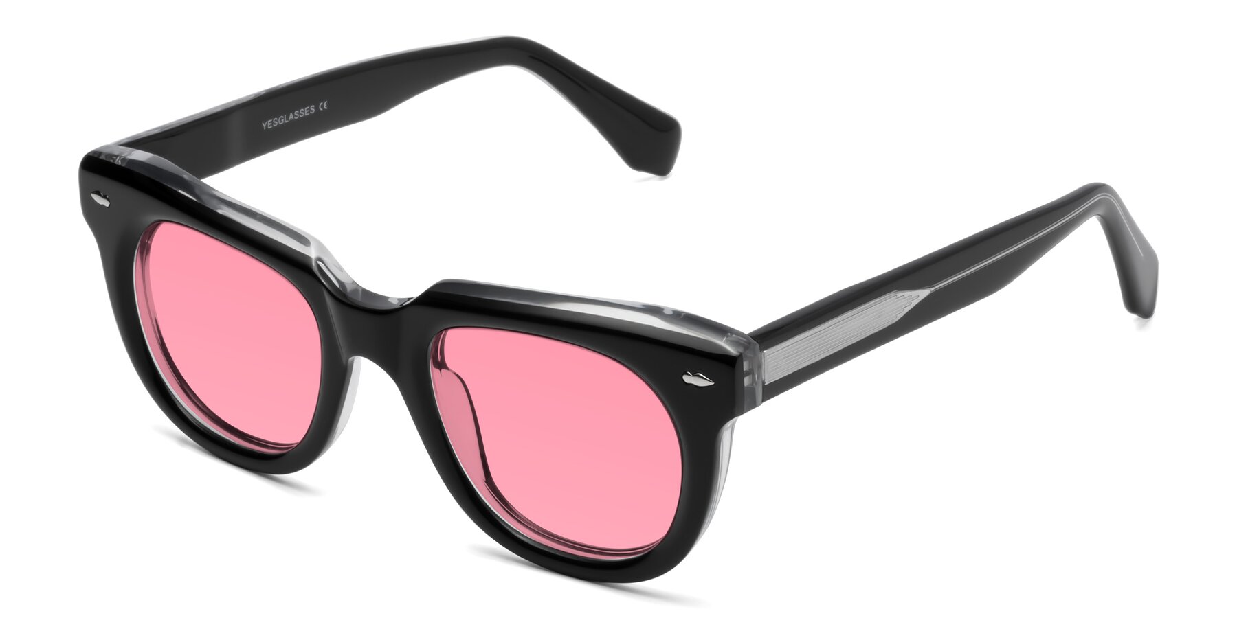 Angle of Davis in Black-Clear with Pink Tinted Lenses