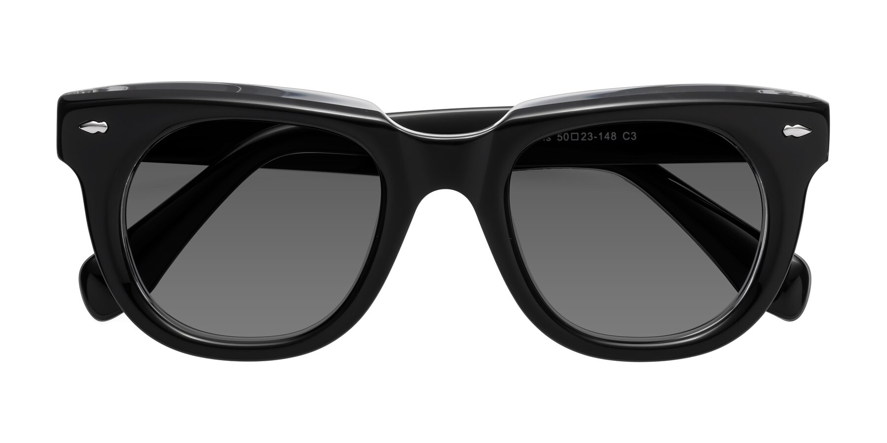 Folded Front of Davis in Black-Clear with Medium Gray Tinted Lenses