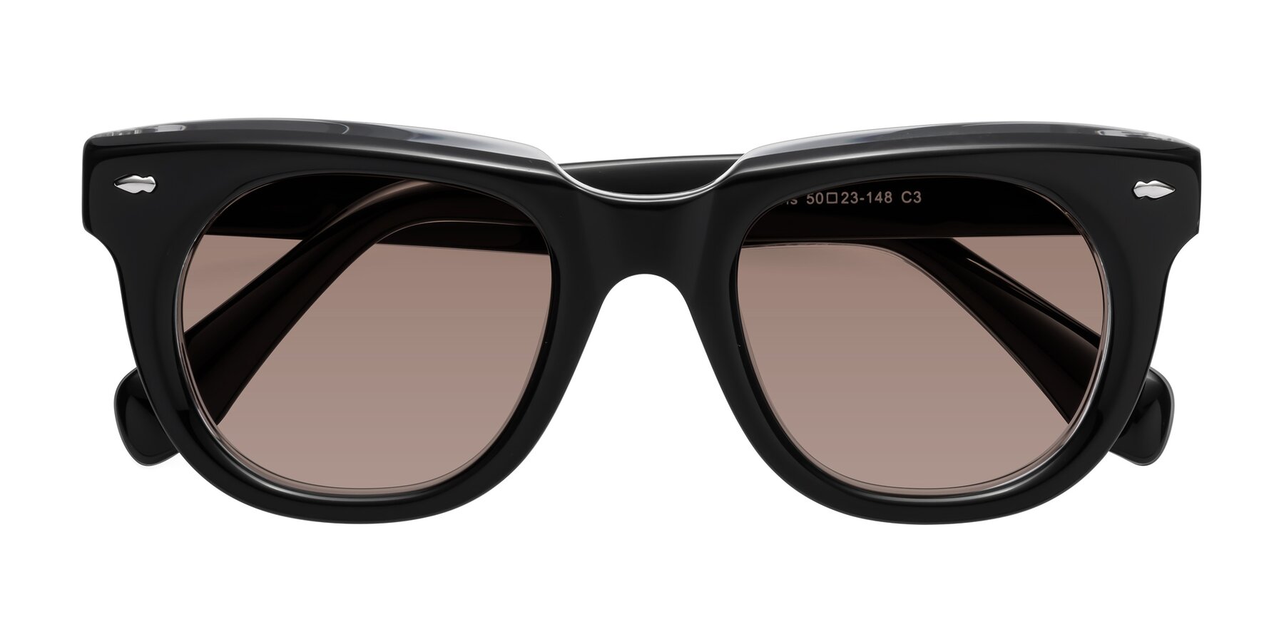 Folded Front of Davis in Black-Clear with Medium Brown Tinted Lenses