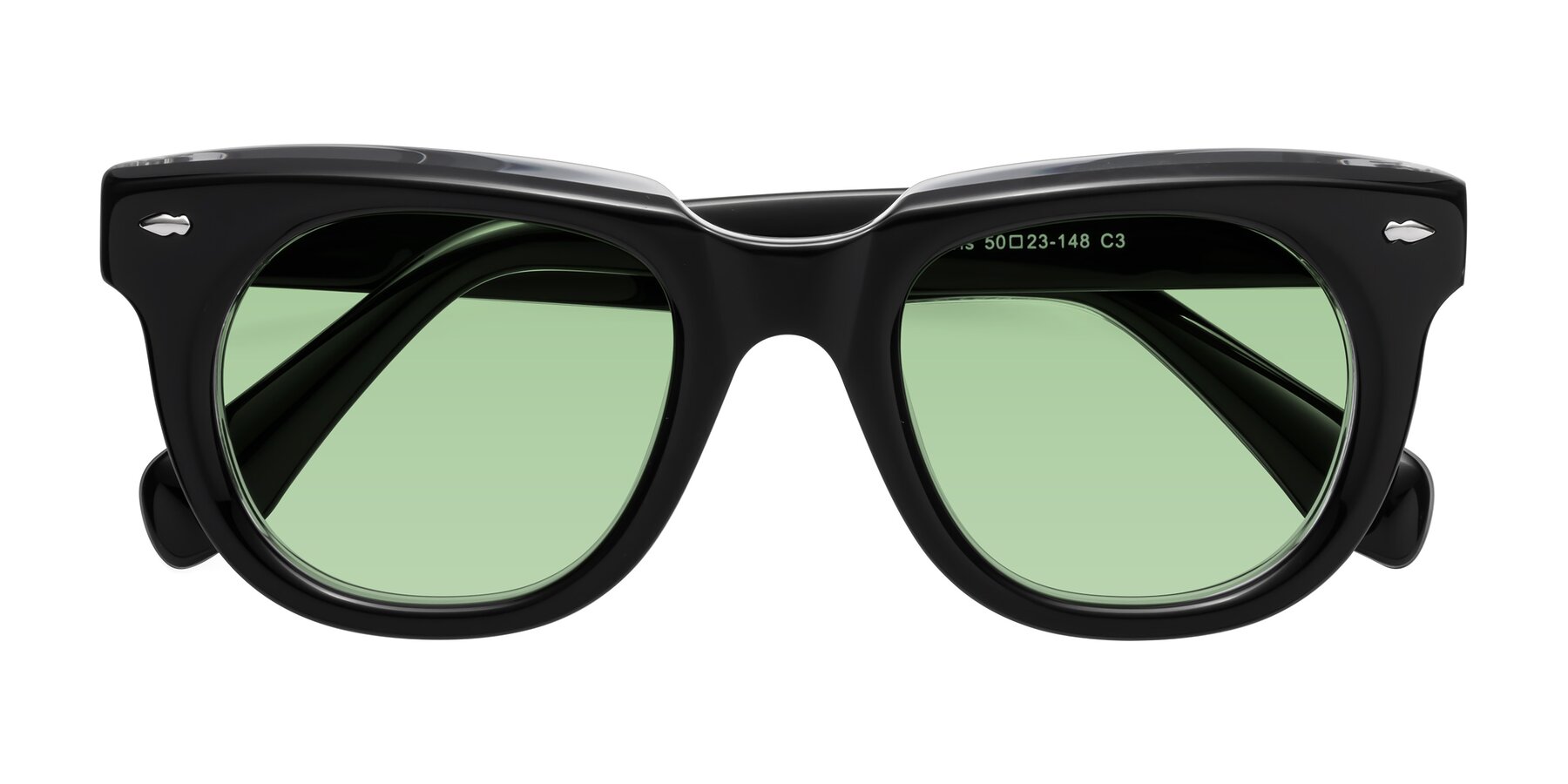 Folded Front of Davis in Black-Clear with Medium Green Tinted Lenses