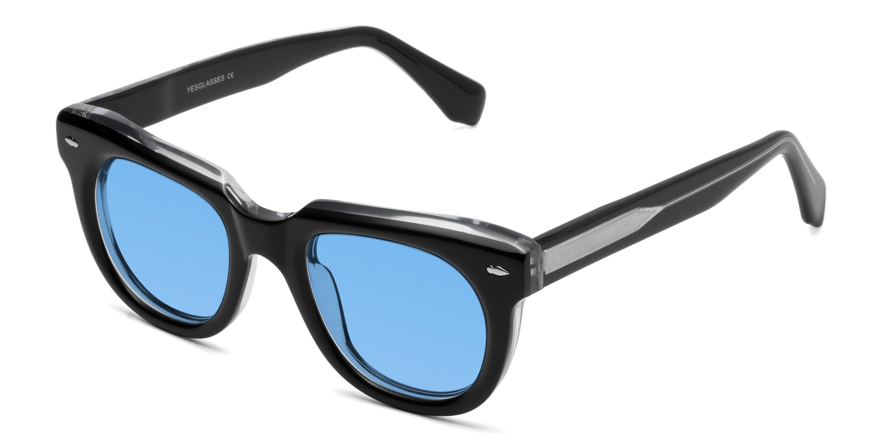 Angle of Davis in Black-Clear with Medium Blue Tinted Lenses