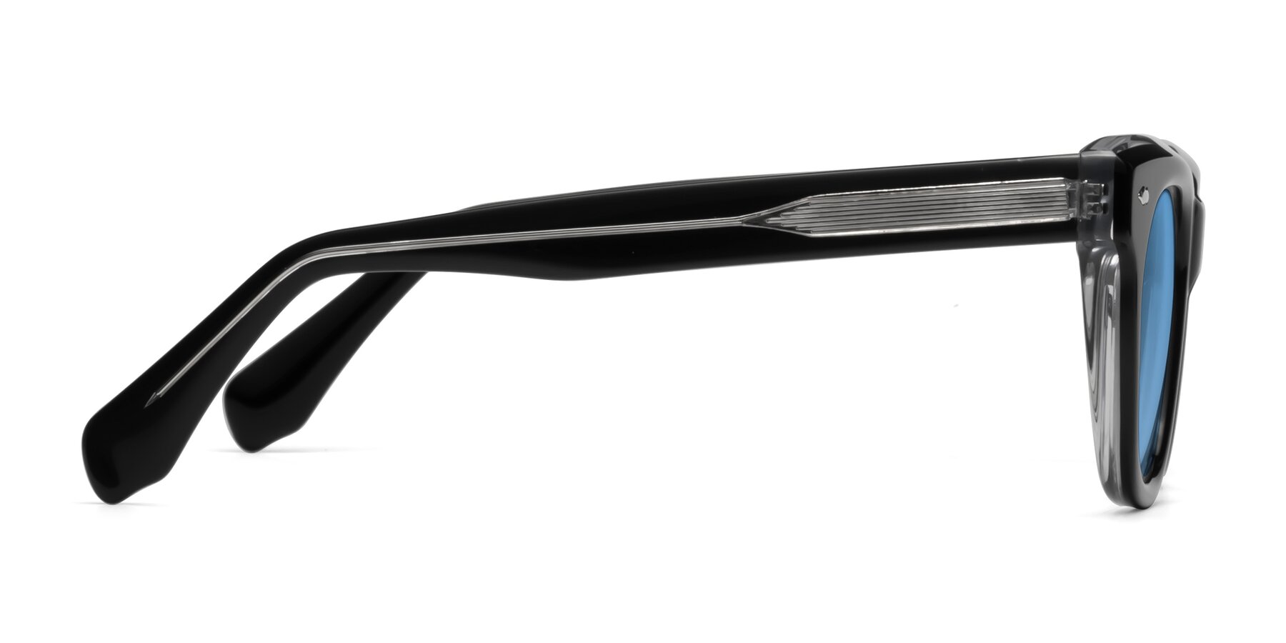 Side of Davis in Black-Clear with Medium Blue Tinted Lenses